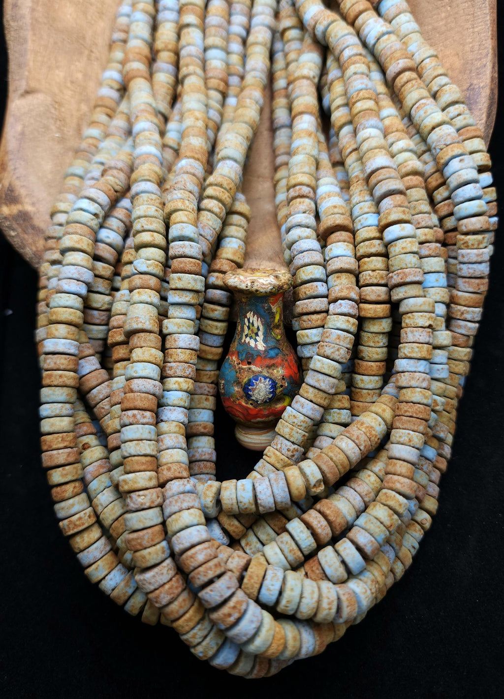 Indonesian Glass Heishi Beads, Aged Earth Tones Blue, Green & Patina, Strand 10" 8mm, Rustic Spacer Beads, Jewelry Making Supplies.