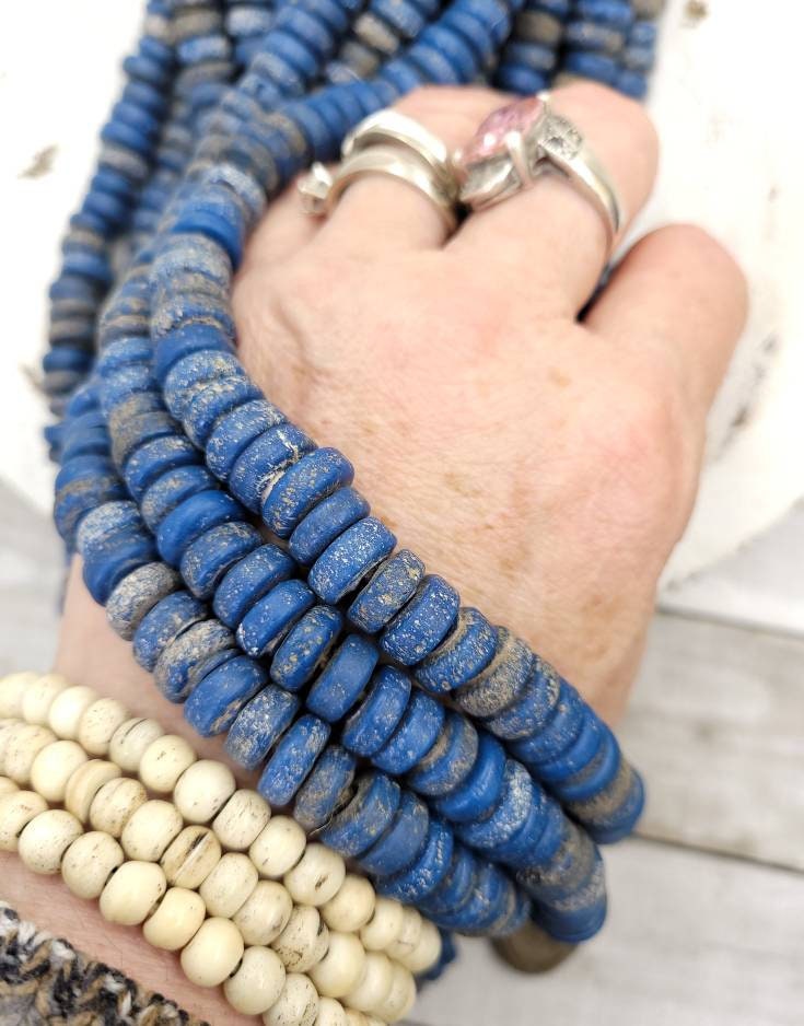 Java Glass Beads With Rustic Accent Option to choose 9-10mm or 10-12mm Strand 10" Long / Indonesian / Thailand / Jewelry Supplies.