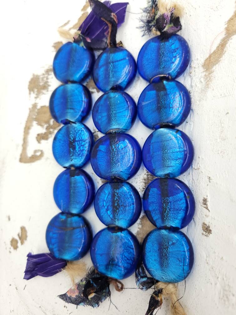 Murano Lampwork Silver Foil Beads23-25mm Strand With 5 Beads / Jewelry Supplies.