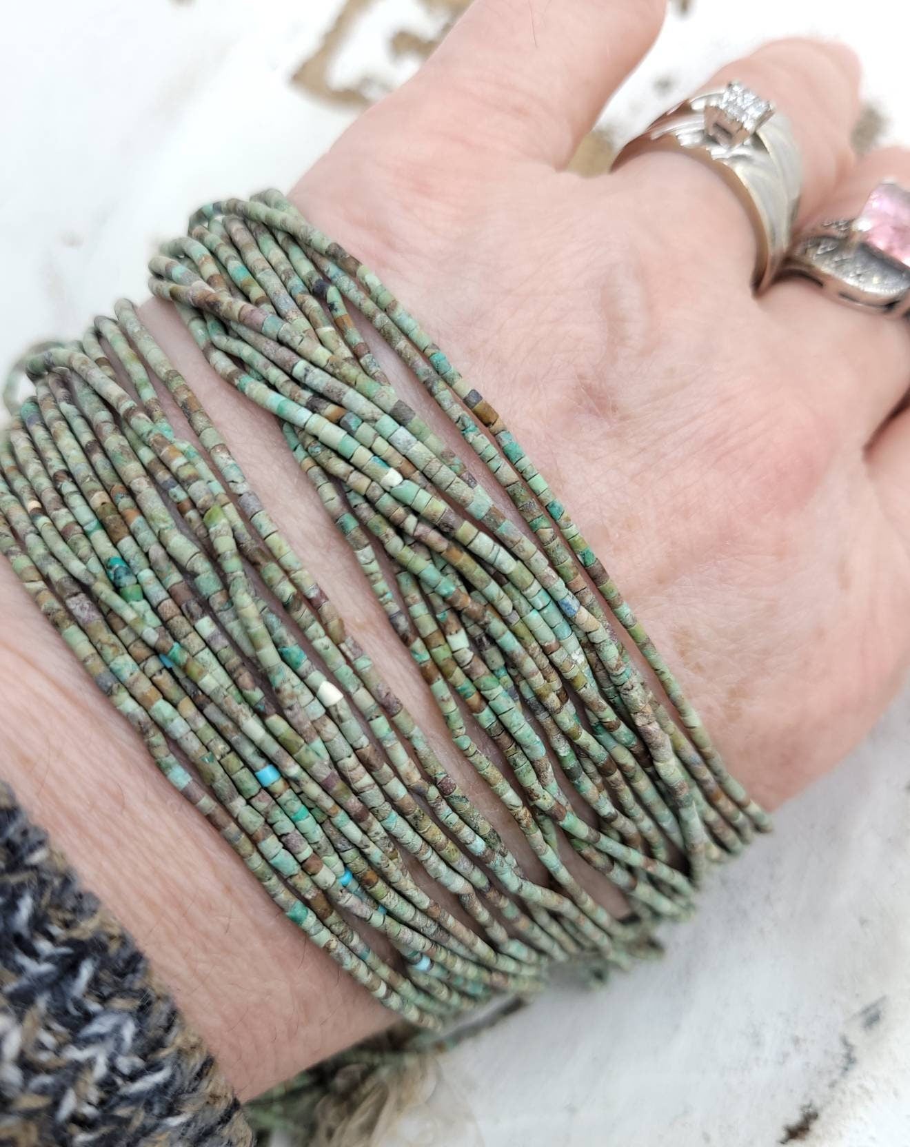 Authentic Heishi Beads Made Of Genuine Natural Turquoise, Strand 15" long and 1.5 mm in diameter, Afghan beads, Jewelry Making Supplies.