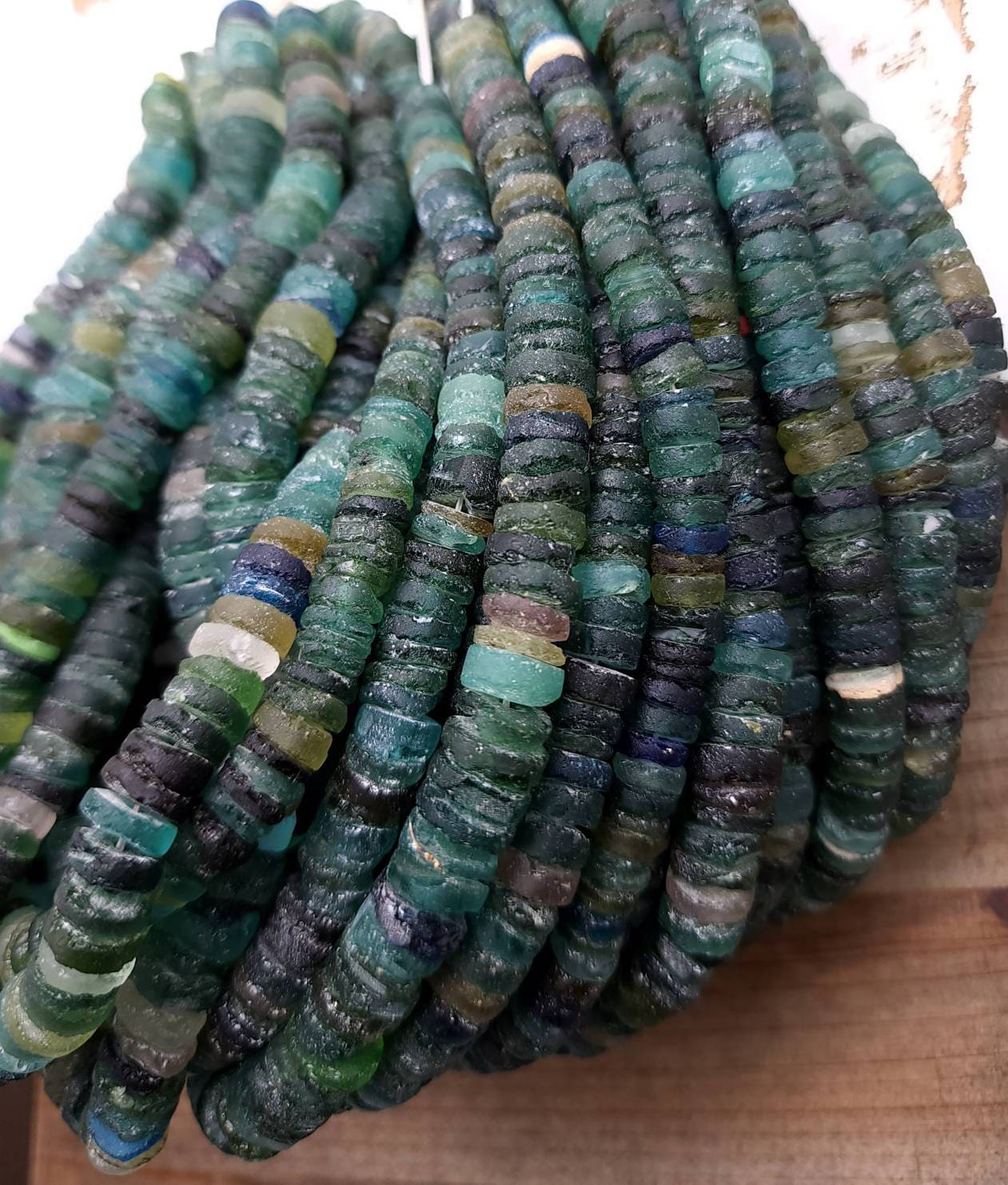 Beautiful Large Authentic Genuine 100% Ancient Roman Glass Shaped Discs / Choose Strand Length 7" or 14" 8-9 Or 10mm / Jewelry Supplies.