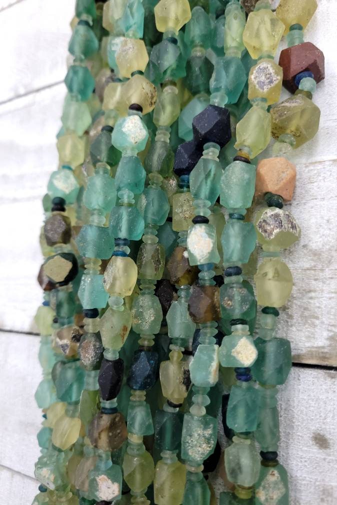 Authentic Genuine Ancient Roman Glass Faceted Diamond-Shaped Roman Glass Beads / Full Strand 15-16"/ Jewelry Supplies.