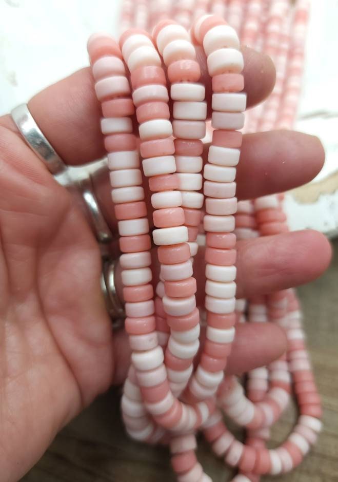 Beautiful Pink Beads Handmade by Artisans Thailand / 8mm 10"Long Strand / Indonesia / Java /Boho / Tribal / Jewelry Supplies.