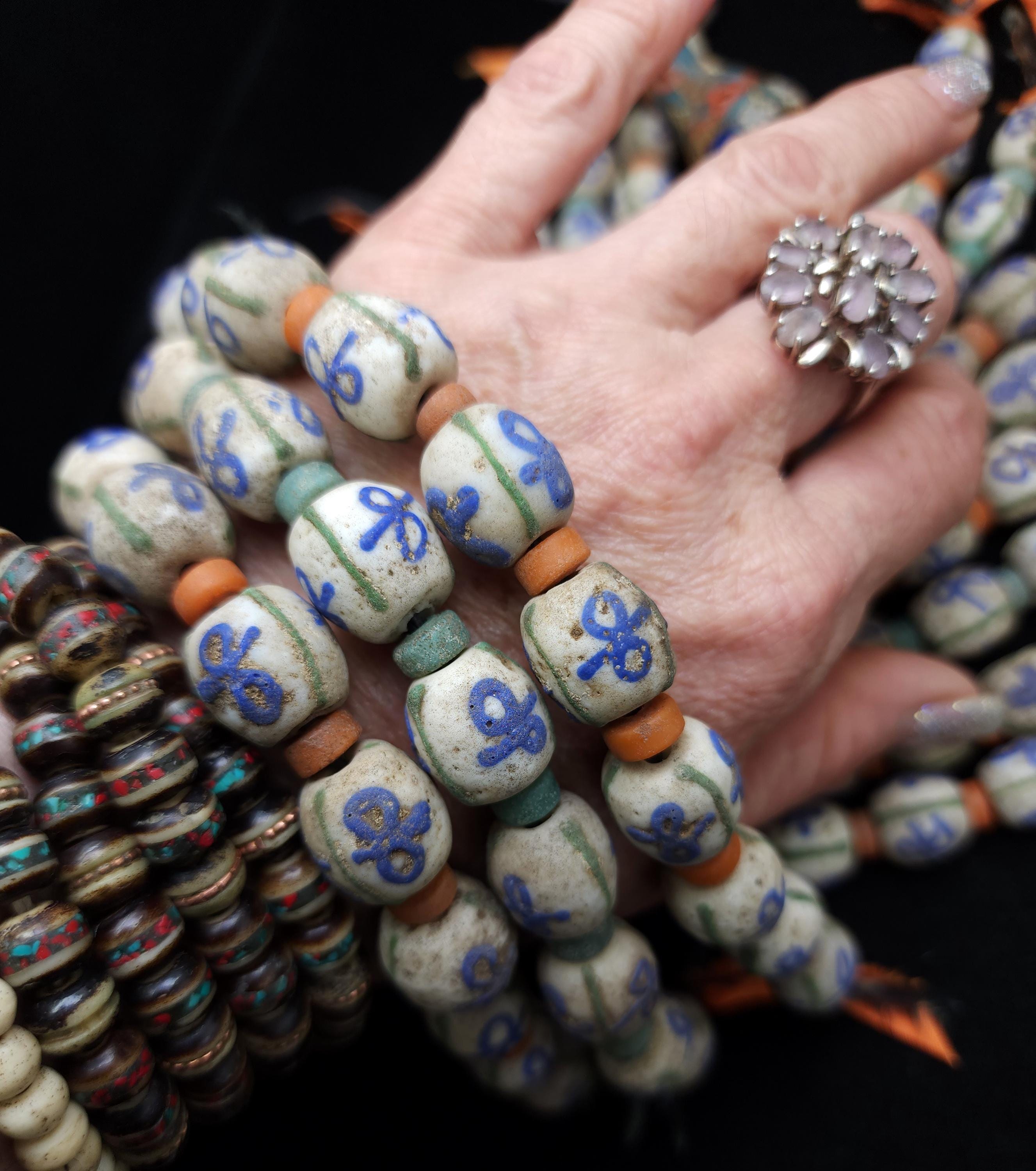 Vintage Glass Beads From Indonesia, Strand 10 Beads 13-15 × 13-14mm, Jewelry Making Supplies