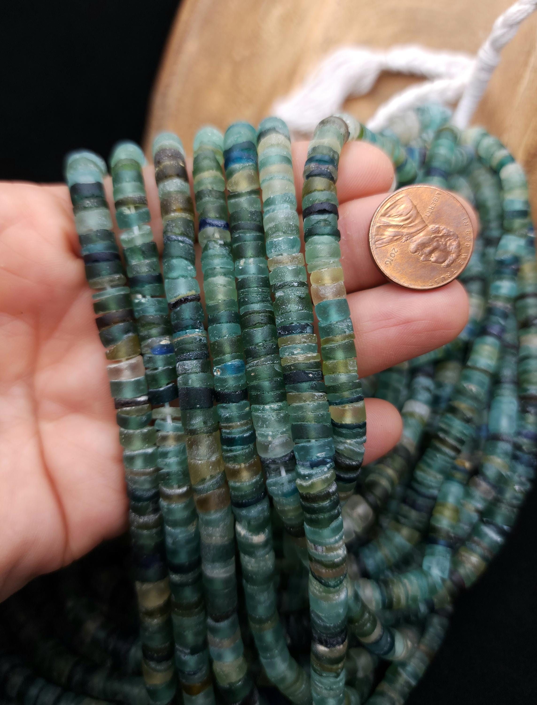 Ancient Roman Glass Beads, Chilinders Heishi Beads, Full Strand 14-15" 3-4mm Or 6-7mm, Jewelry Making Supplies.