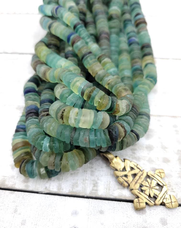 Authentic Genuine 100% Ancient Roman Glass Shaped Discs / Strand Length 7" 10-11mm / Afghan Beads / Jewelry Making Supplies / Craft.