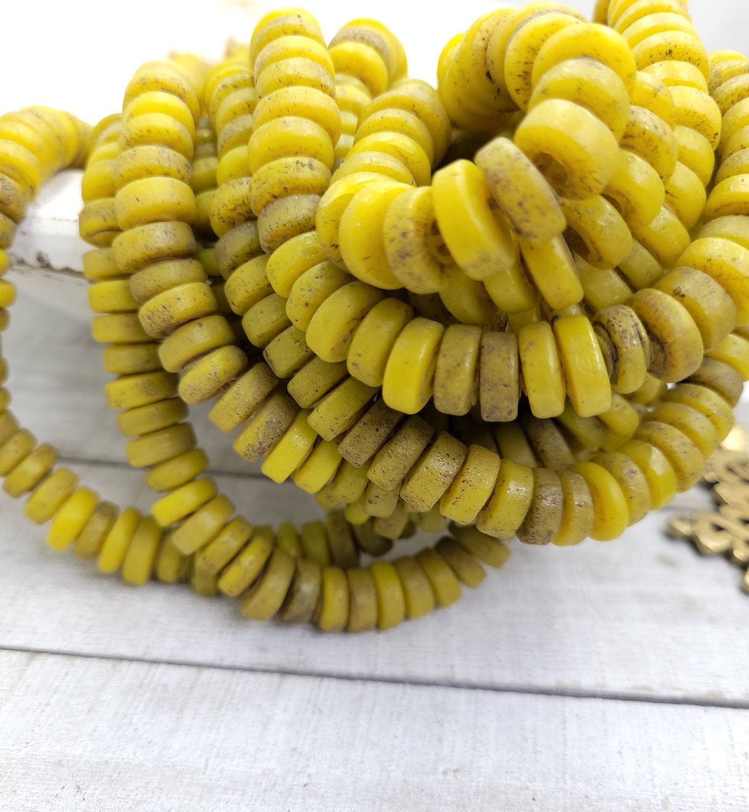 Glass Beads With Rustic Accent / Choose 9-10mm Or 11-12mm Strand 10" Long / Indonesian / Java / Thailand / Jewelry Making Supplies / Craft.