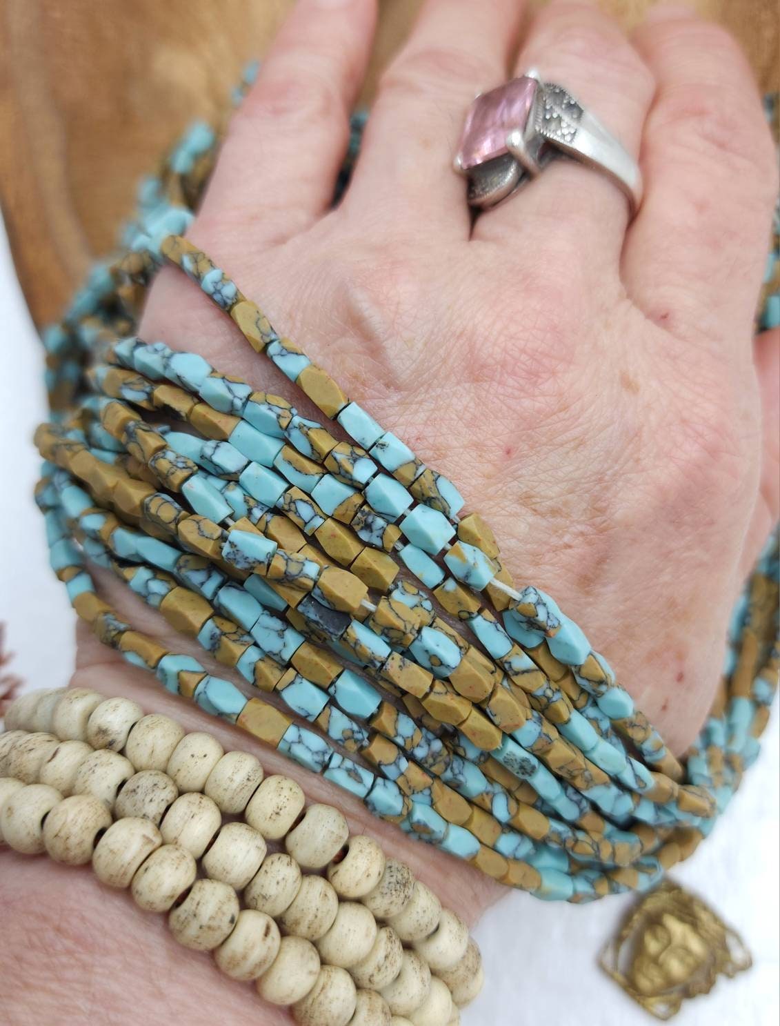 Afghan Howlite Stone Faceted Rectangular Beads 4-5mm×3mm Strand 11-12" 55-58 Beads / Jewelry Making Supplies.