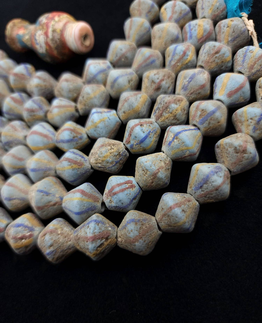 Venetians Style Beaded Bicone Antique Accent Strand 12 Beads 15× 15-16mm, Indonesia, Tribal, Ethnic, Lampwork beads, Jewelry Supplies.
