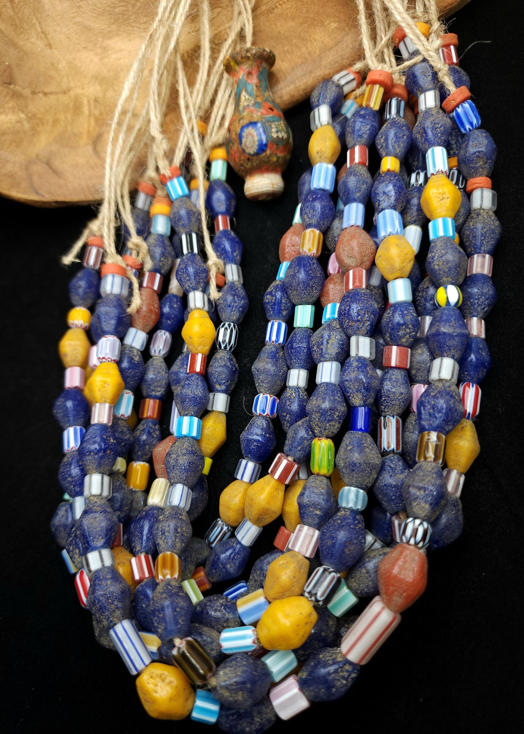 Full Strand 15" Bicone Glass Beads, Colorful Vintage Chevron Indonesian Beads, Jewelry Making Supplies.