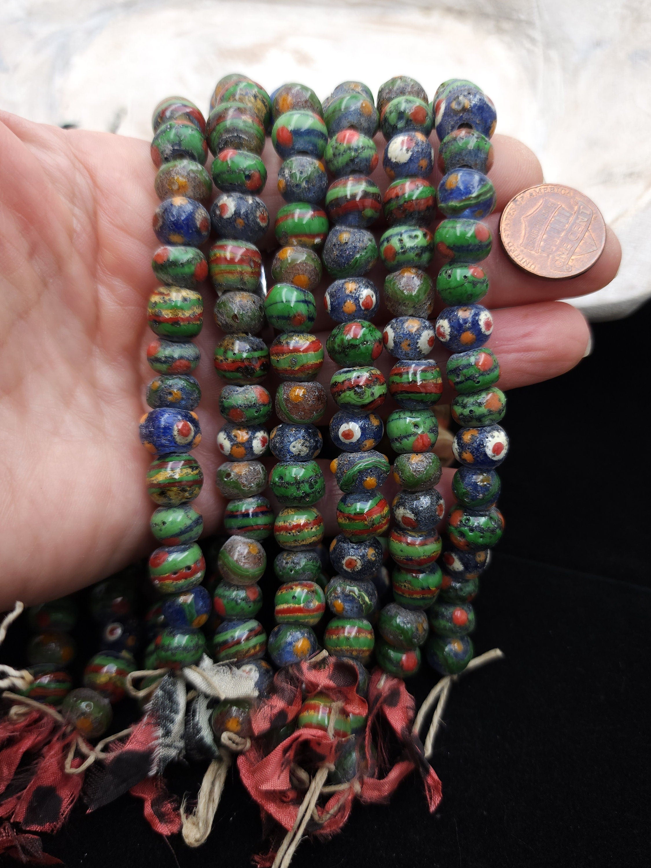 Variety and Fun Thai Glass Beads, Strand 6" Inches 20 Beads 8-10mm, Exclusive Beads, Vintage, Jewelry Making Supplies.