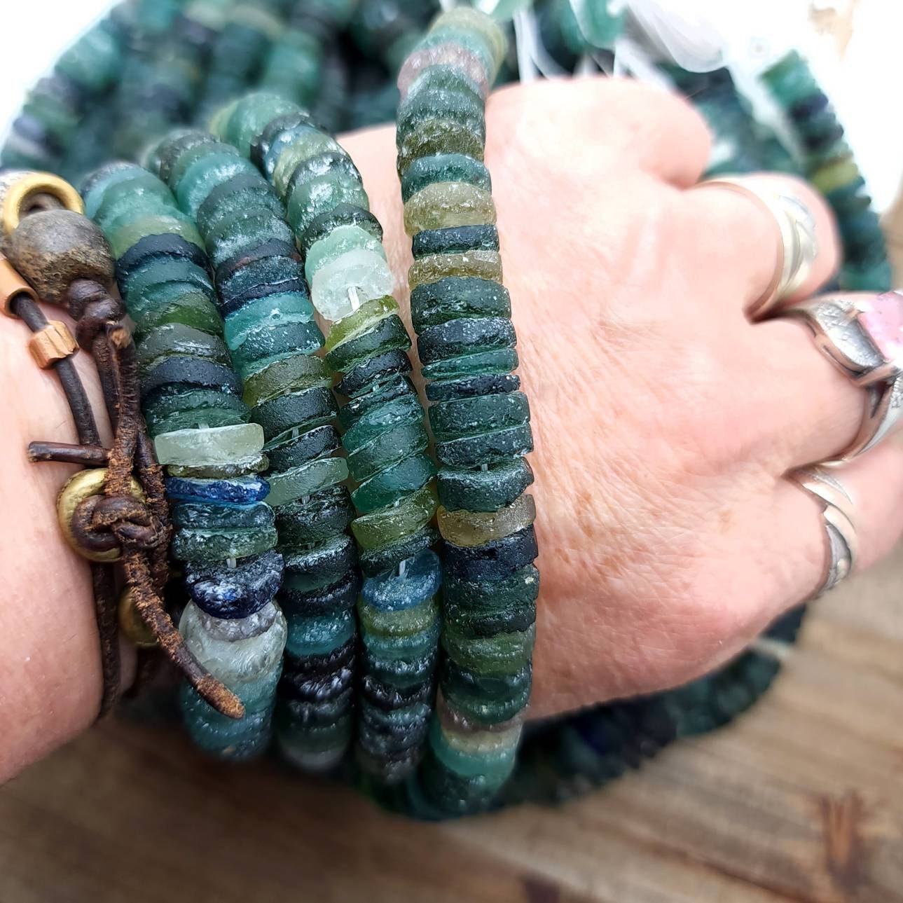 Beautiful Large Authentic Genuine 100% Ancient Roman Glass Shaped Discs / Choose Strand Length 7" or 14" 8-9 Or 10mm / Jewelry Supplies.