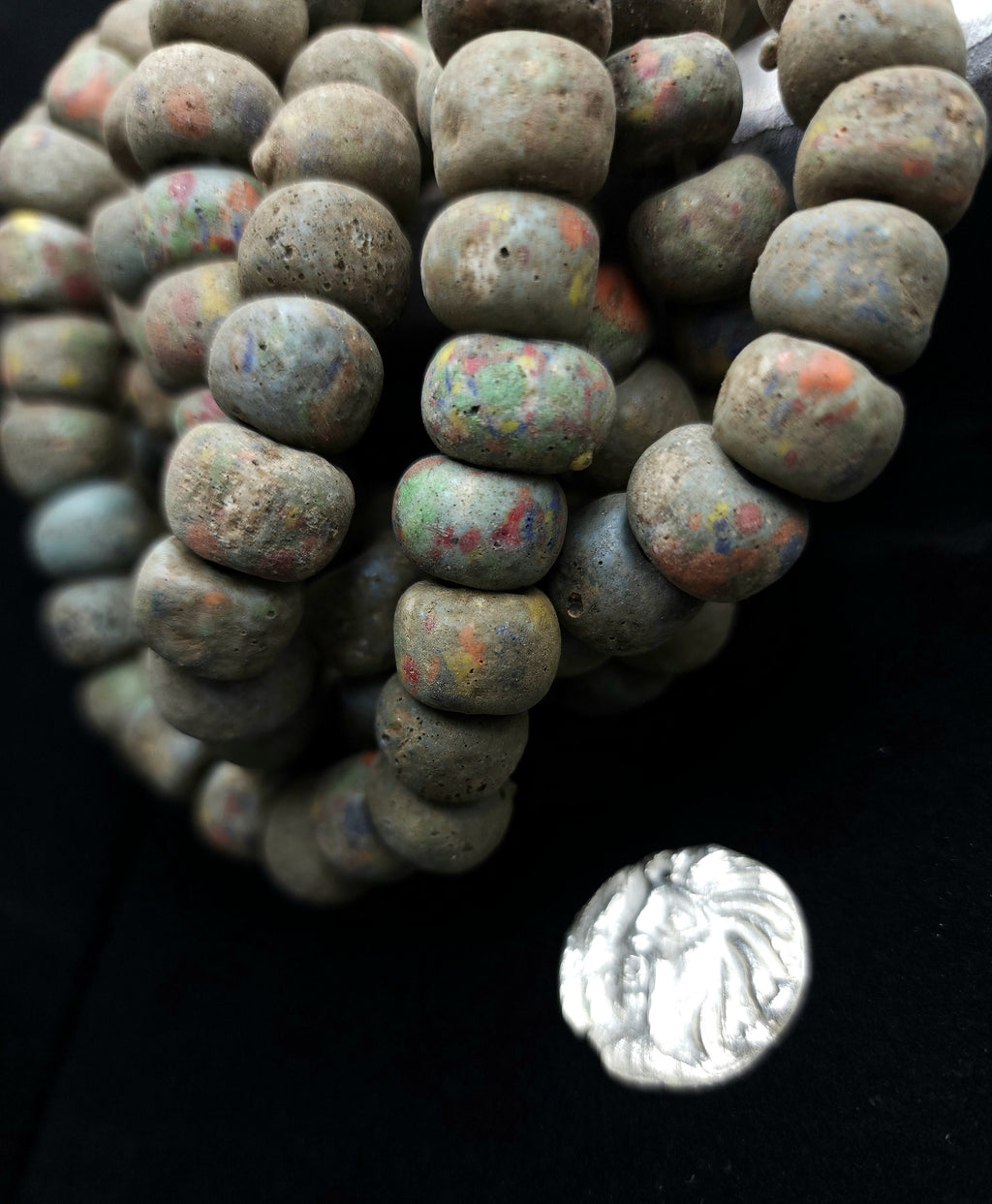 Graduated Strand of Very Old Glass Beads Like Hebron 13-14mm Strand With 6 Beads / Ancient / Tribal / Vintage / Jewelry  Supplies.