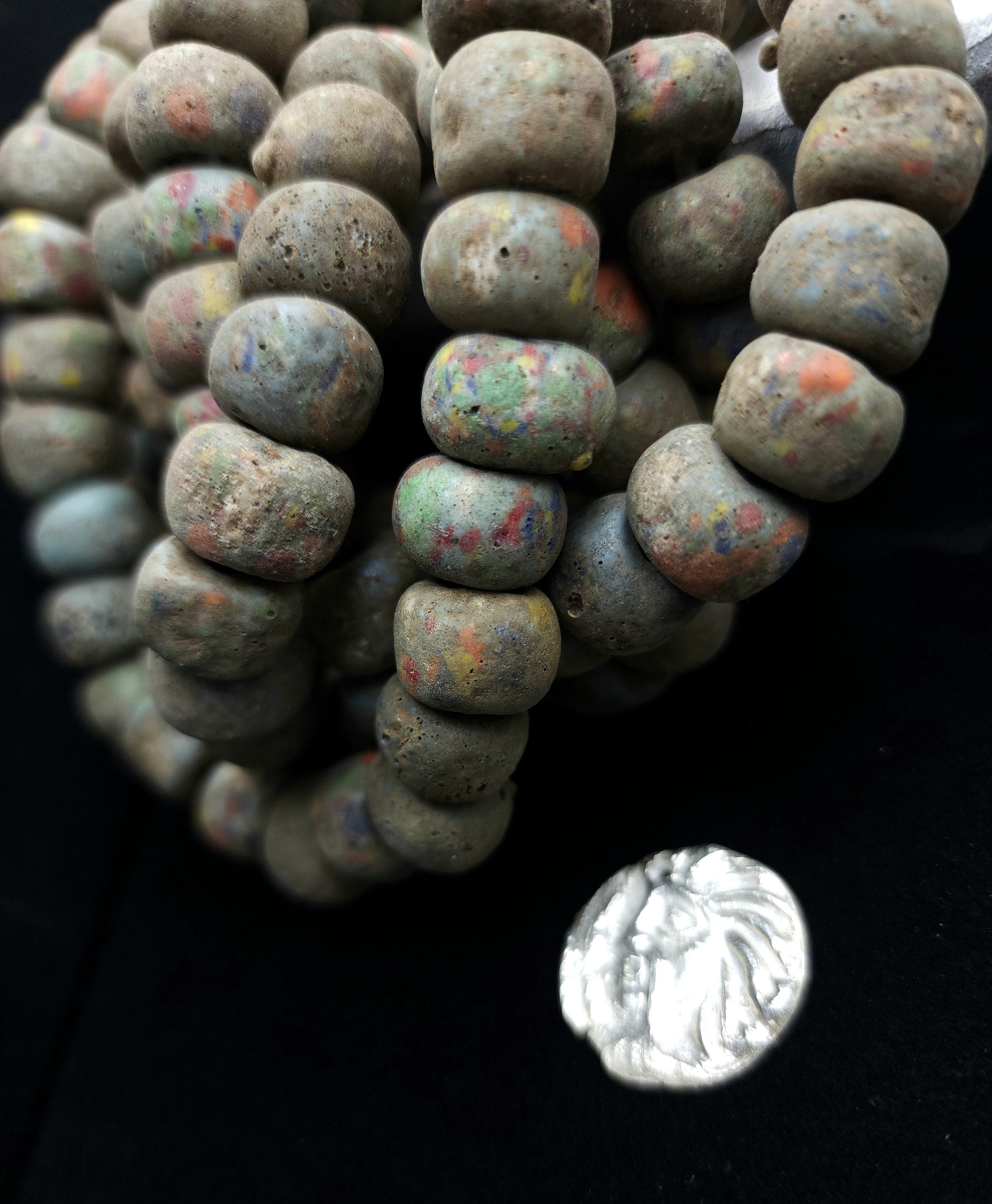 Graduated Strand of Very Old Glass Beads Like Hebron 13-14mm Strand With 6 Beads / Ancient / Tribal / Vintage / Jewelry  Supplies.