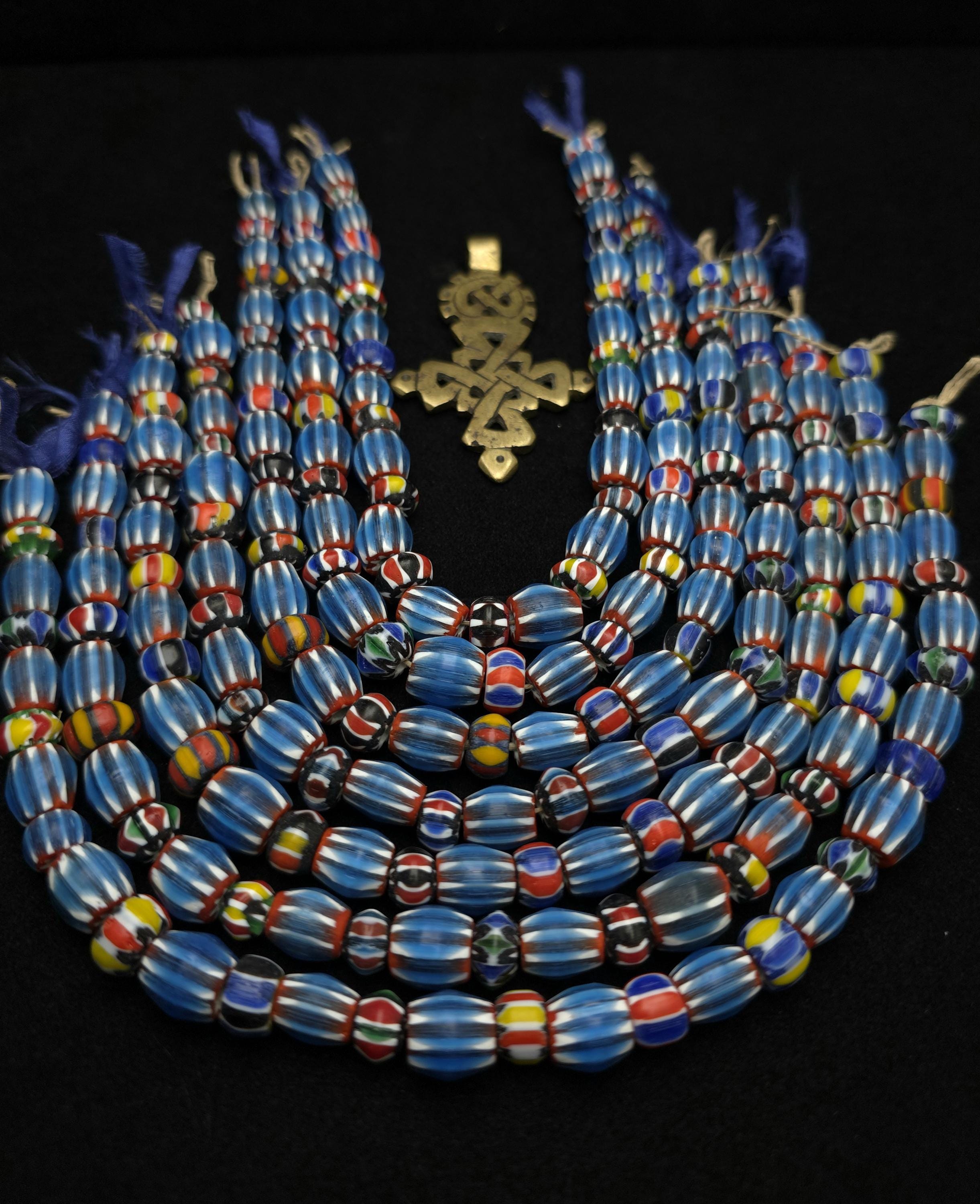 Chevron Glass Beads Multi-layer, Large Bead Mix Sizes & Colors 6-12 mm height x 8-11 mm [30-32 Beads] Per Strand /  Jewelry Making Supplies.