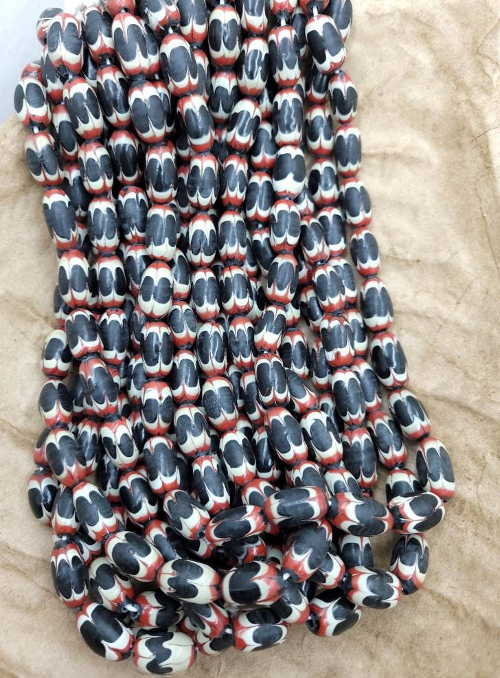 Vintage Thailand Chevron Beads 19mm x 10mm, Choose the Strand Length Option, Jewelry Supplies, Indonesian, Glass Beads Like Chevron.