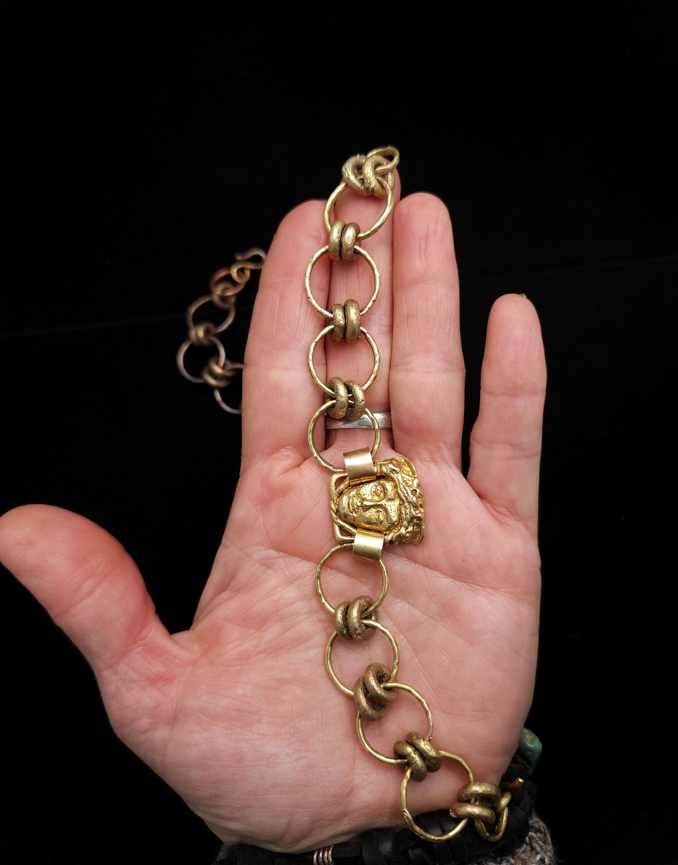 Beautiful Gold Brass Medusa Bracelet / Handmade / Historical / Unusual / Artistic Jewelry / For Her / For Him.
