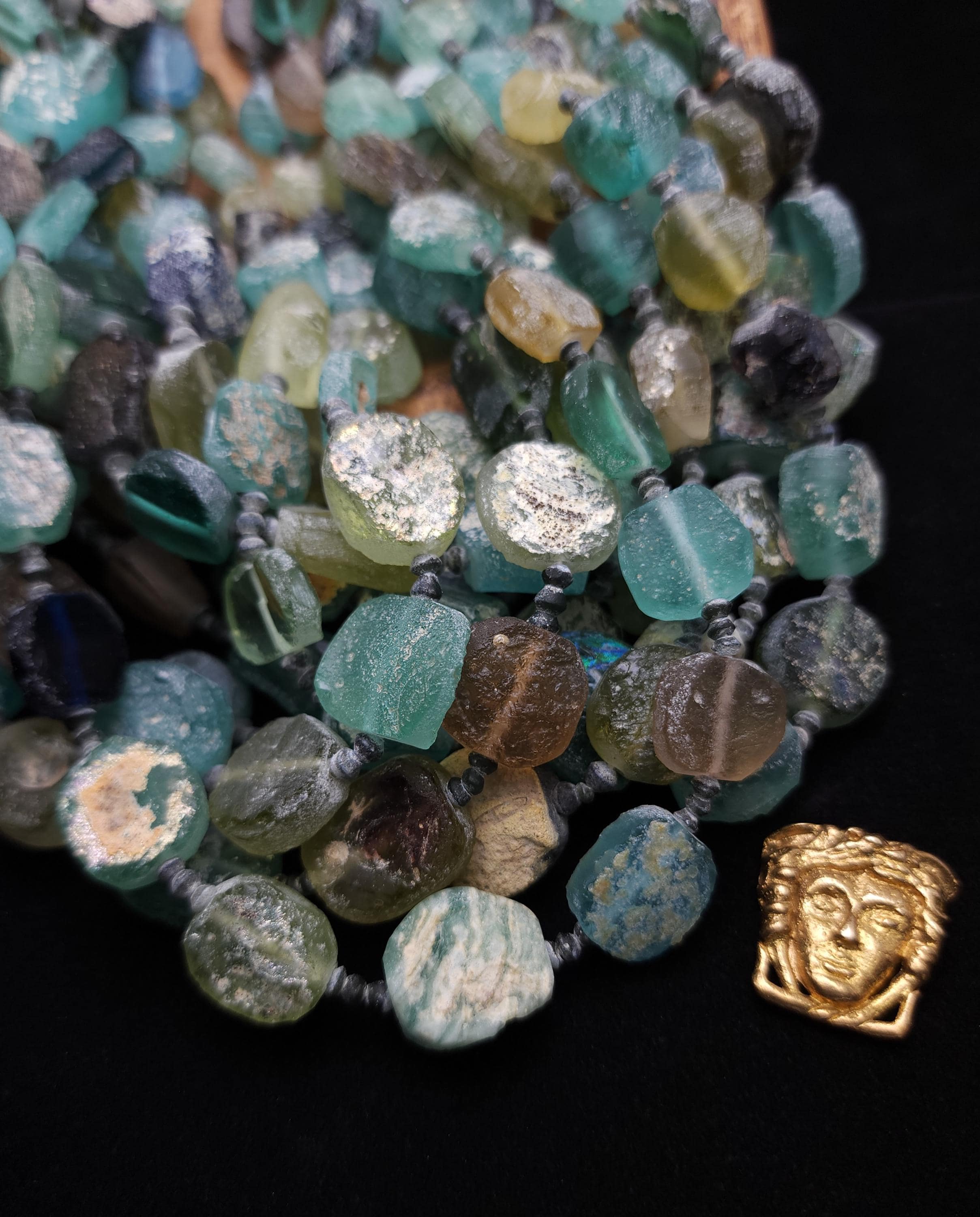 Unique Roman Glass Strand 15" Inches Long 10-18mm, Very Old Glass From Ancient Rome From Afghanistan, Excavated Beads, Jewelry Supplies.