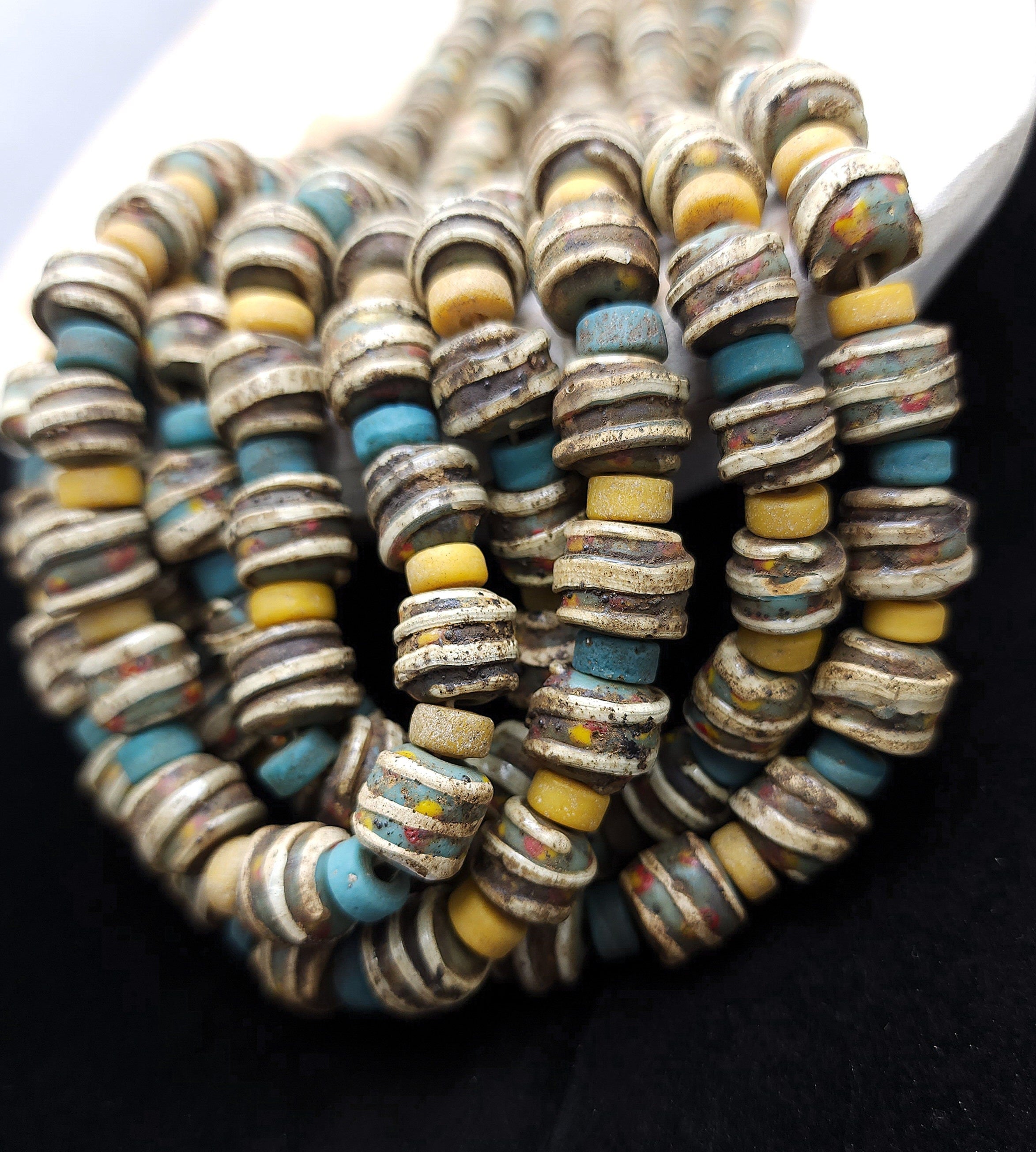 Rustic Accent Glass Charms With Earthy Blue Coffee Colors Made In Indonesia Java / Strand With 10 Beads 10-11mm / Jewelry Supplies