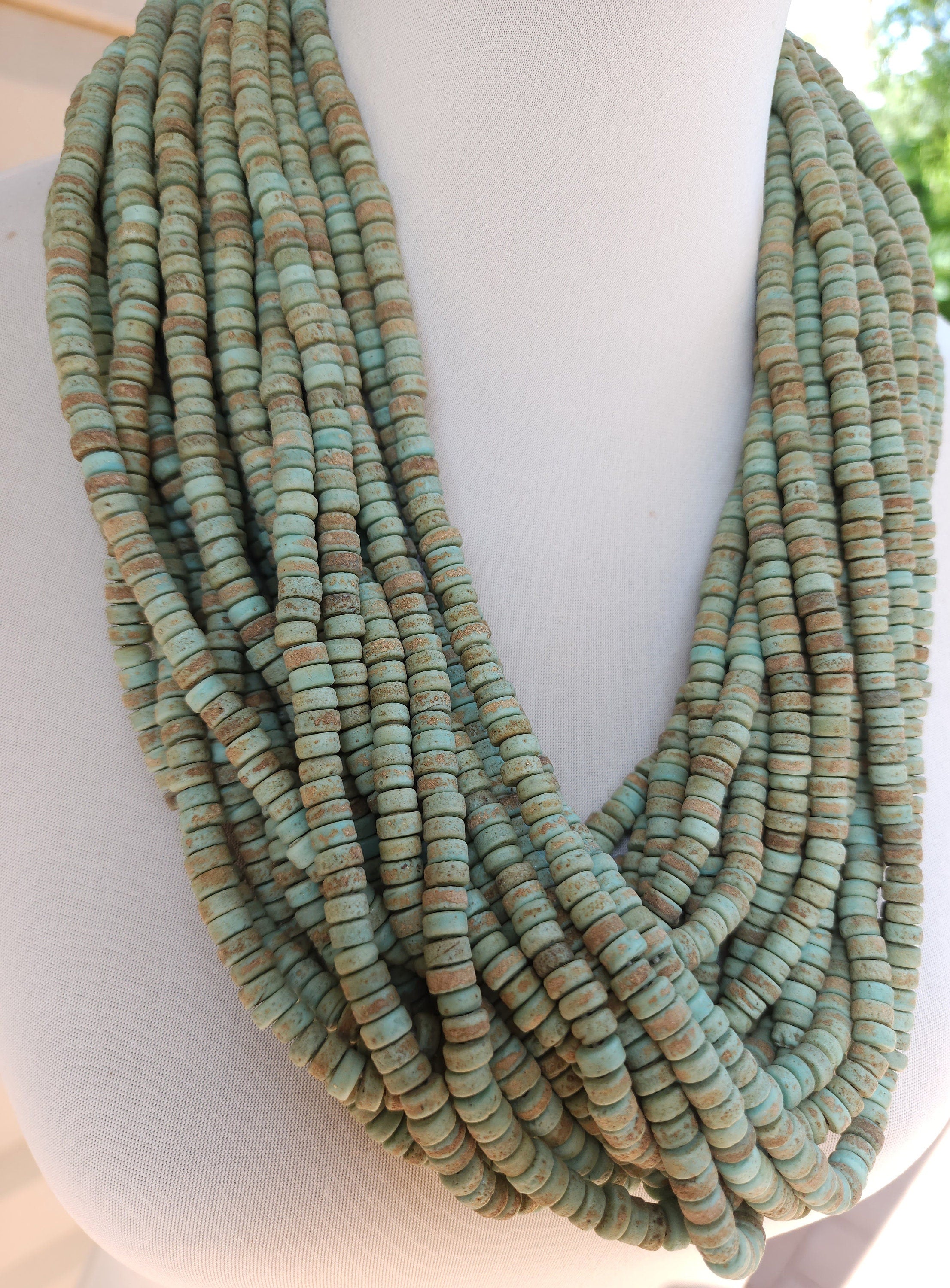 Pistachio Green Beads With Antique Rustic Accent / Handmade From Indonesia / 7-8mm 10"Long Strand / Java /Tribal / Jewelry Supplies.