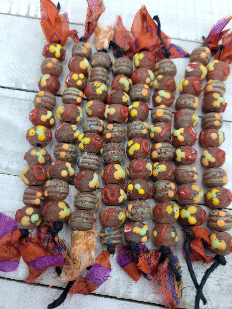 Lampwork beads Made By Thai Artisan Hands 12-14mm x 10-11mm Strand With 10 Beads / Indonesian Beads / Jewelry Supplies.
