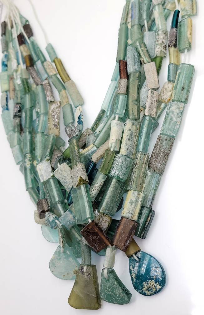 Wow Beautiful Excavated Very Old Roman Glass Speaks For Itself Its Age 2000 Years Old Strand 15 "/ Unique Roman Glass Hard To Find / Jewelry