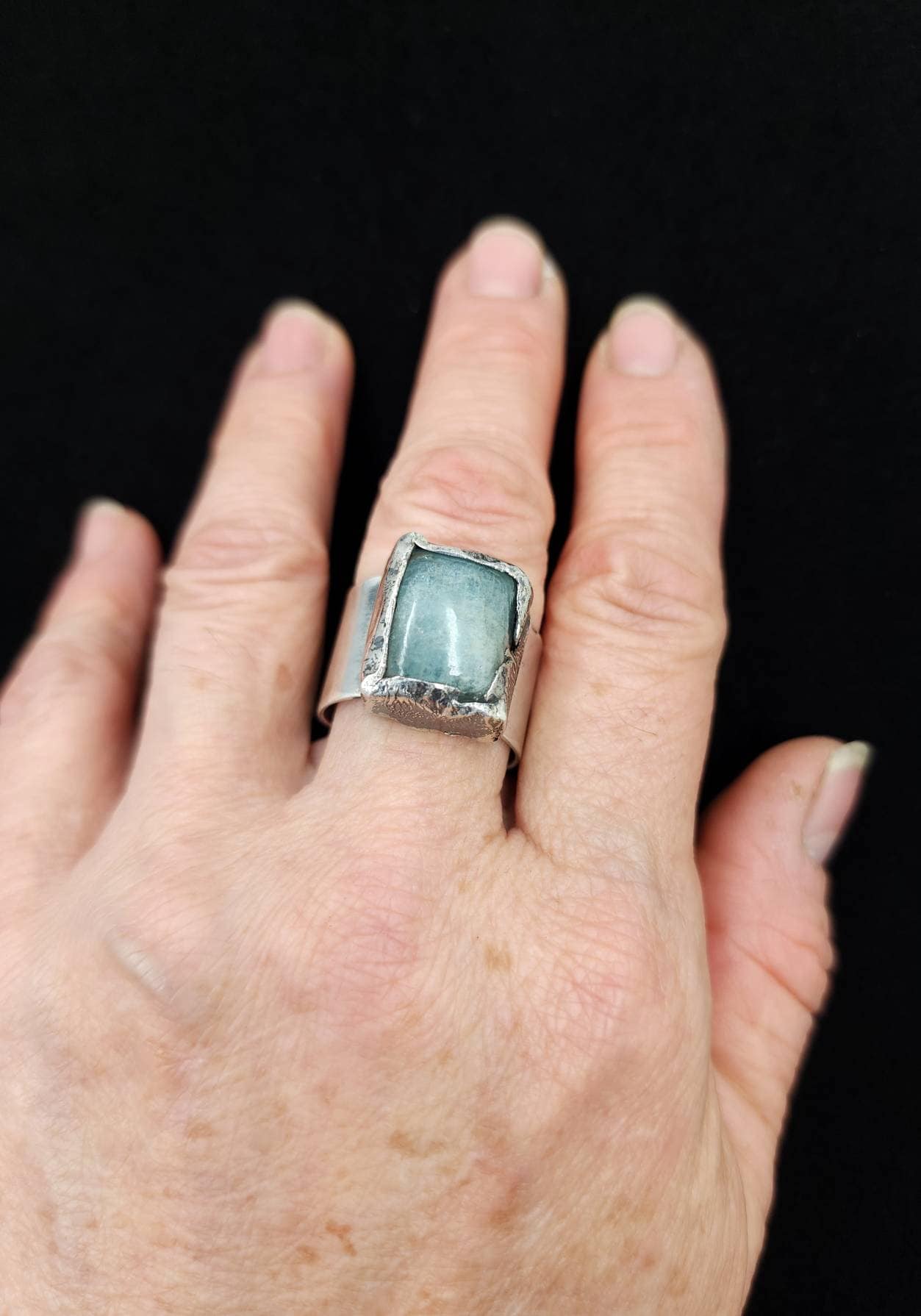 Beautiful .925 Silver Ring Natural Stone Aquamarine Size 10 / Gift For Him Or Her / Sophisticated Elegant Ring / Handmade / Silver Jewelry.