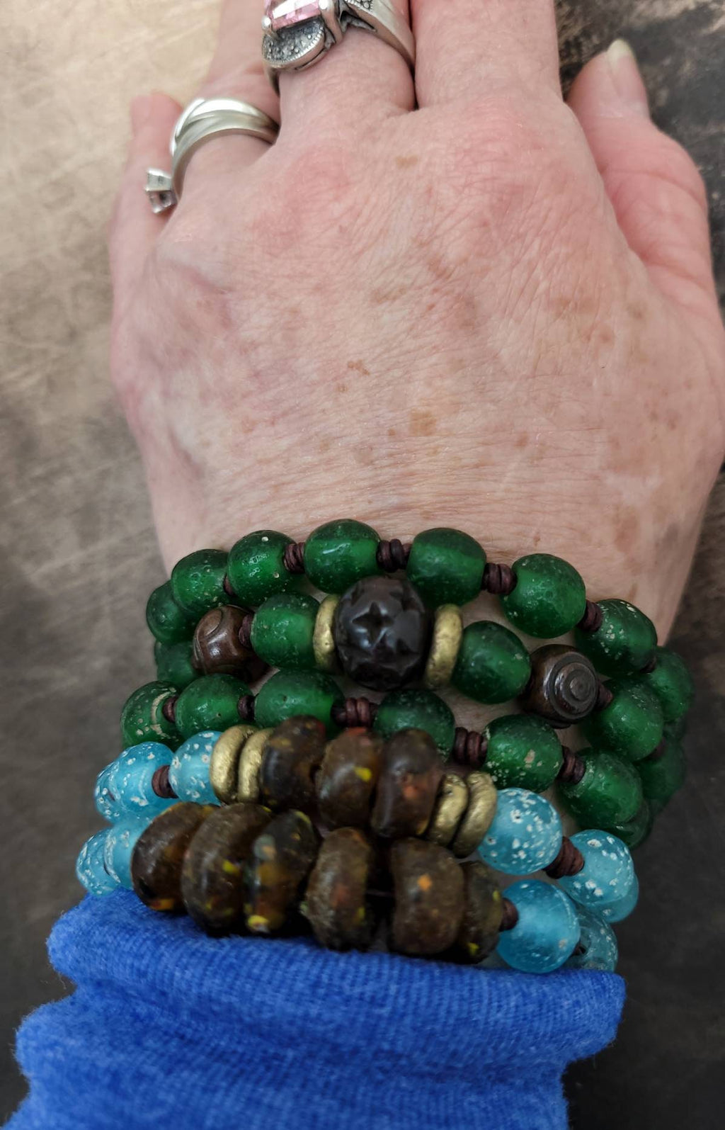 Beautiful Leather Bracelet / Bracelet for Men or Women / Antique Rustic Indonesian Glass Bead Jewelry/Boho/Tribal / Native American/ Ethnic.