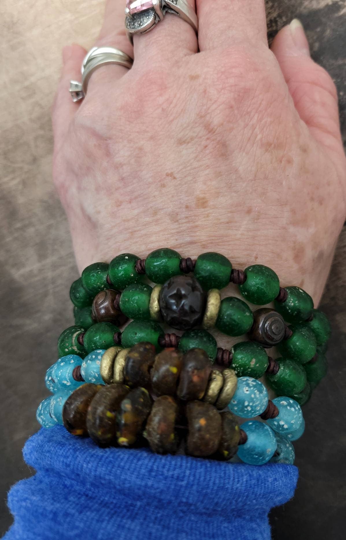 Beautiful Leather Bracelet / Bracelet for Men or Women / Antique Rustic Indonesian Glass Bead Jewelry/Boho/Tribal / Native American/ Ethnic.