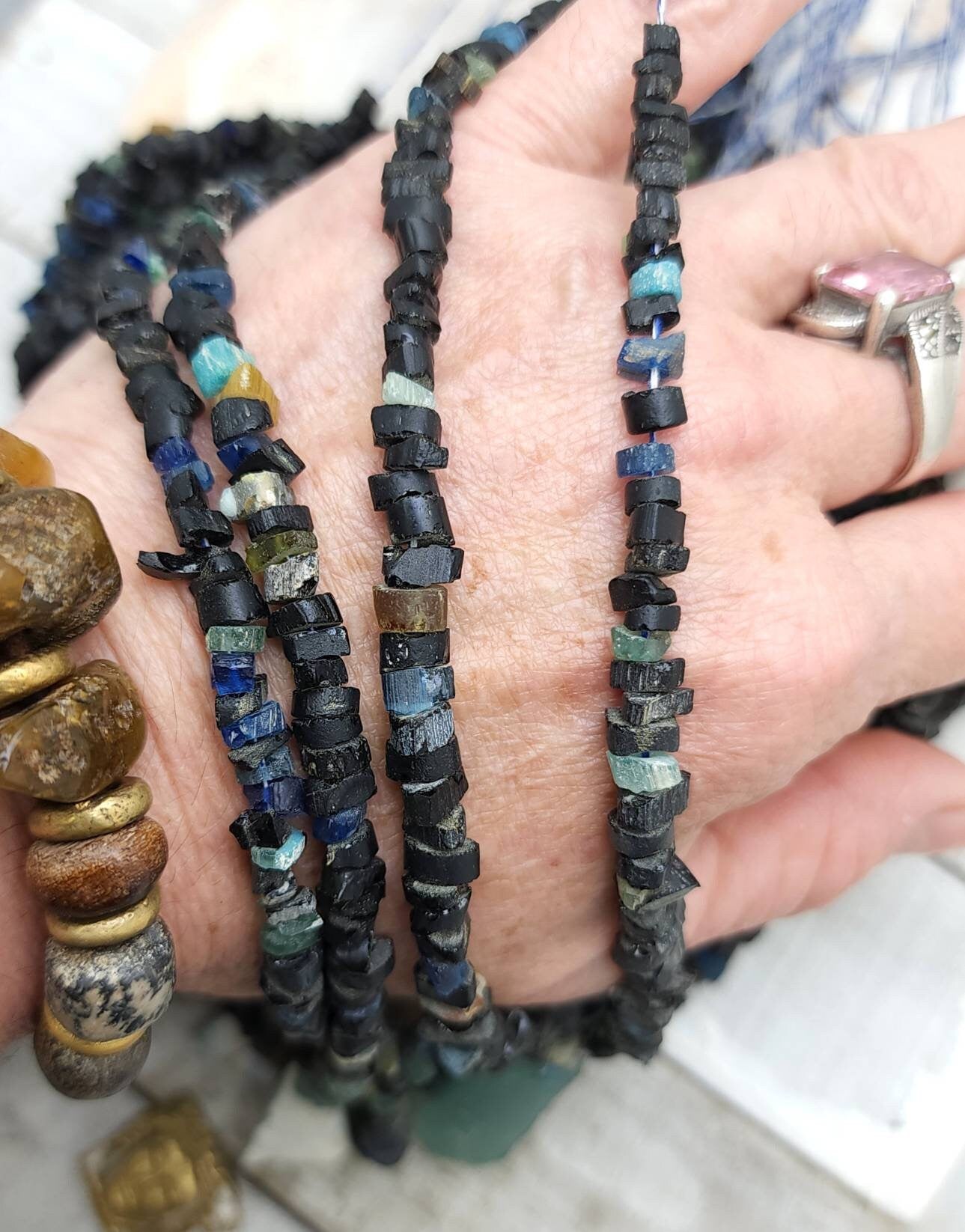 Genuine Ancient Roman Glass Beads Small Chunky 5-8mm Full Strand 15.5" Inches / Authentic Roman Glass Not Imitation / Jewelry Supplies.