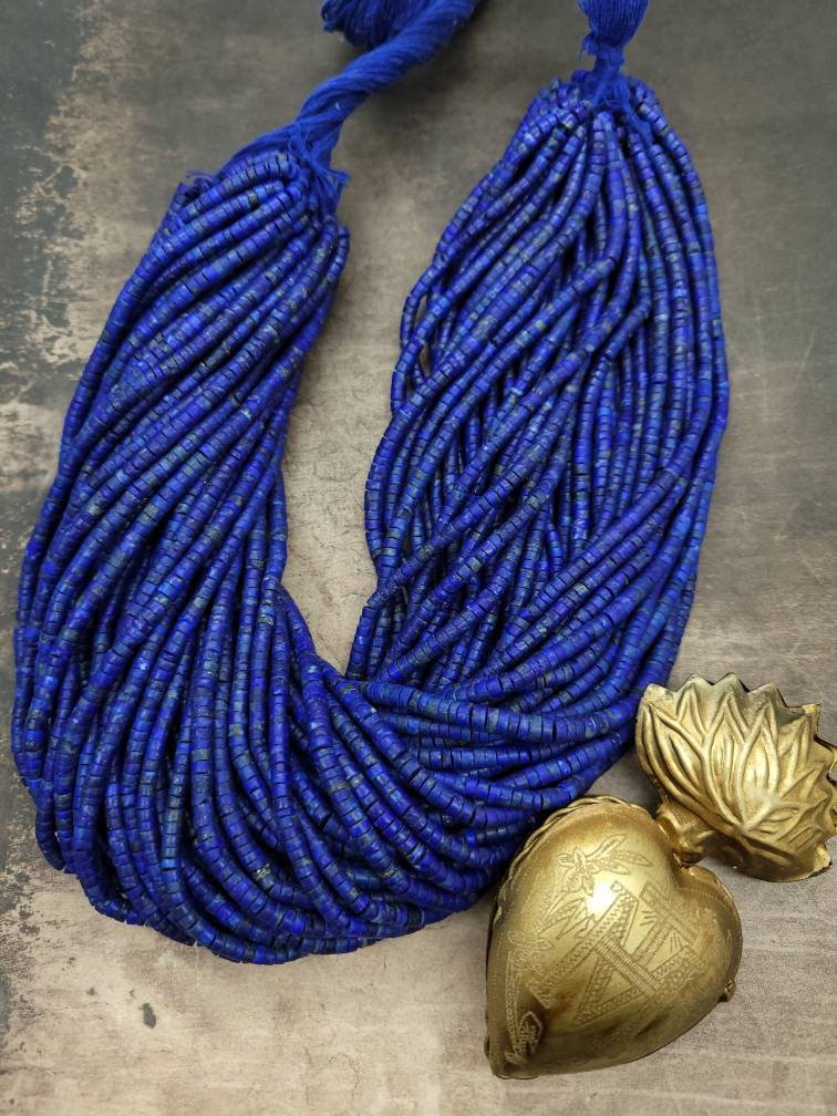 Beautiful Natural Authentic LapisLazuli Heishi Beads From Afghanistan / LapisLazuli Cylinder 4mm+ x 3mm Strand 14 "/ Jewelry Supplies.