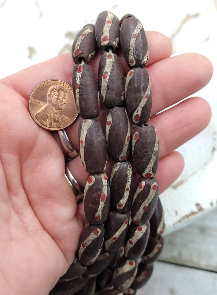 Old Accent Glass Beads Made By Thai Artisan Hands/ Indonesian Beads /Java /10 Beads 18-20mm x 10mm /Jewelry Supplies / Vintage / Venetian