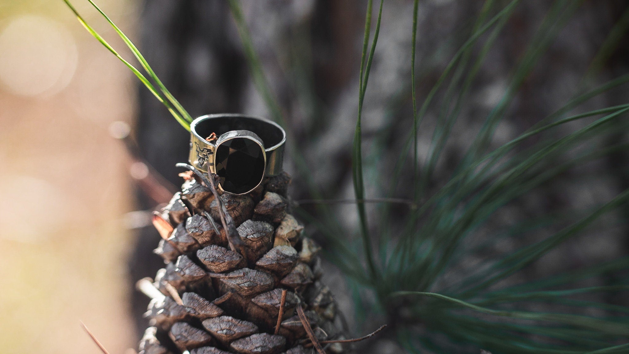 Authentic 925 Silver, Engraved, With Black Onyx Rose Cut Stone Ring