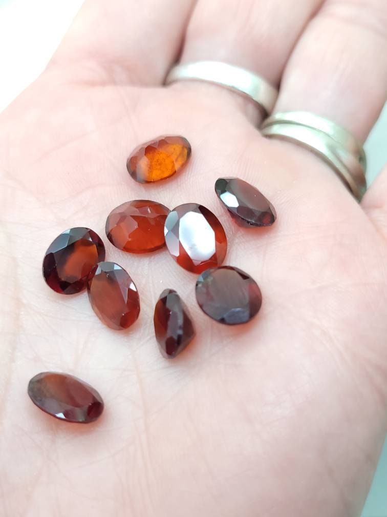 Natural Hessonite Garnet Cut Faceted Cabochon 9mm/7mm Oval Untreated Gemstones and 10mm/8mm. High Quality.