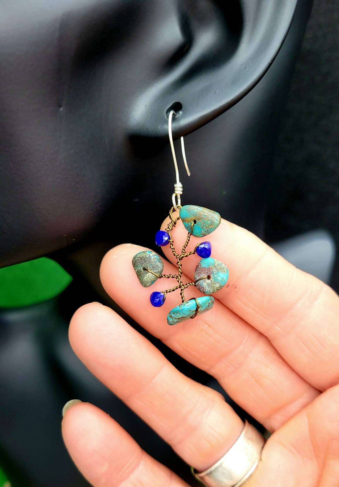 Genuine 925 silver earrings natural turquoise  love earrings  natural gem lapis lazuli faceted heart.