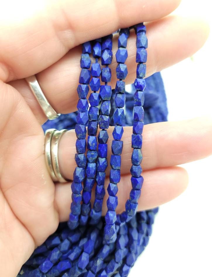 Natural Heishi Faceted Genuine Lapis lazuli  Beads  3-4mm 15"+Long Strand / 4-5mm 15"+ Long Strand/Jewelry Supplies.