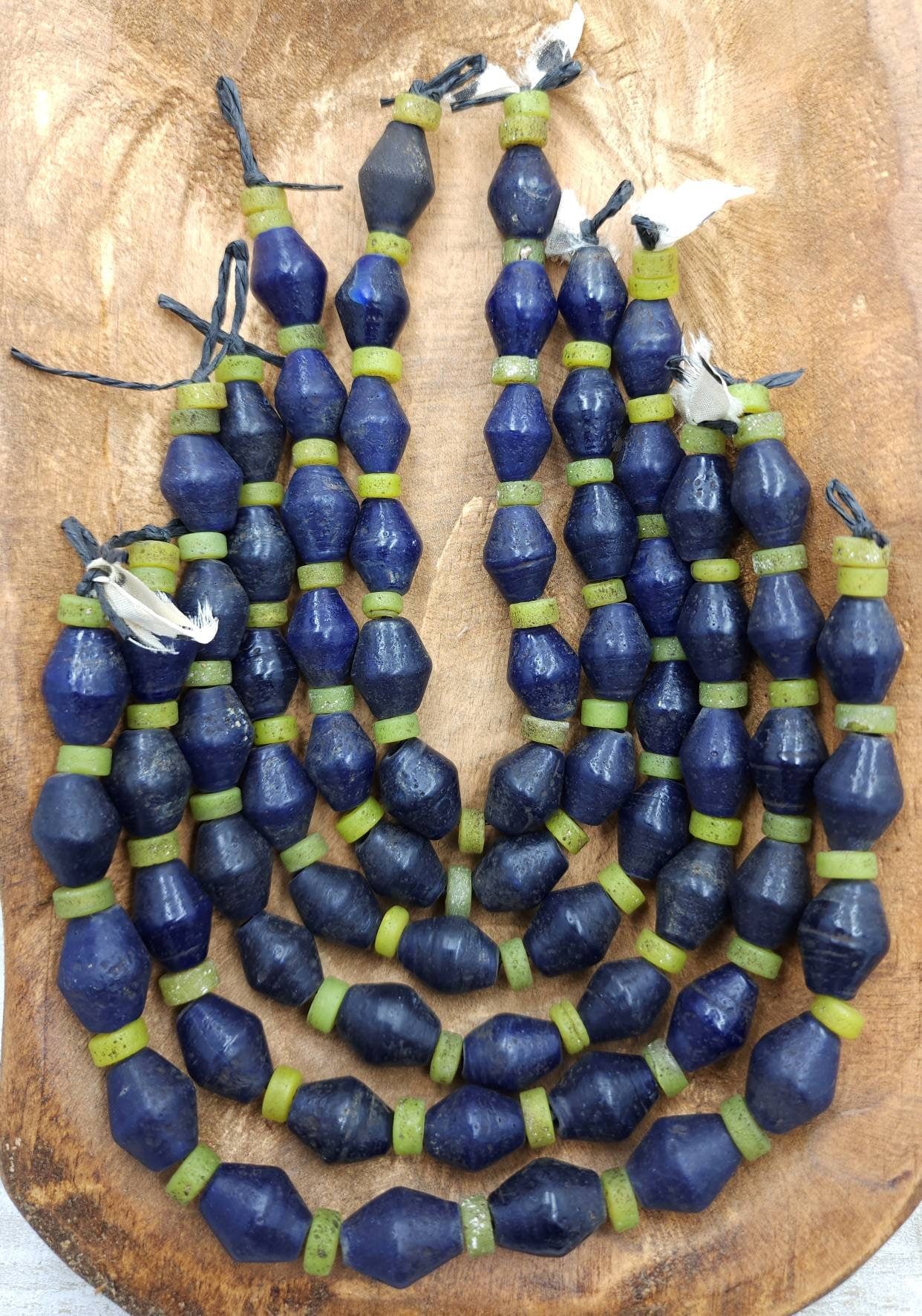 Bicone Beads With Old Rustic Accent/ Blue Java Glass Beads Strand 10 "16-18mm x 13mm / Jewelry Supplies / Indones Beads / Lampwork Beads.