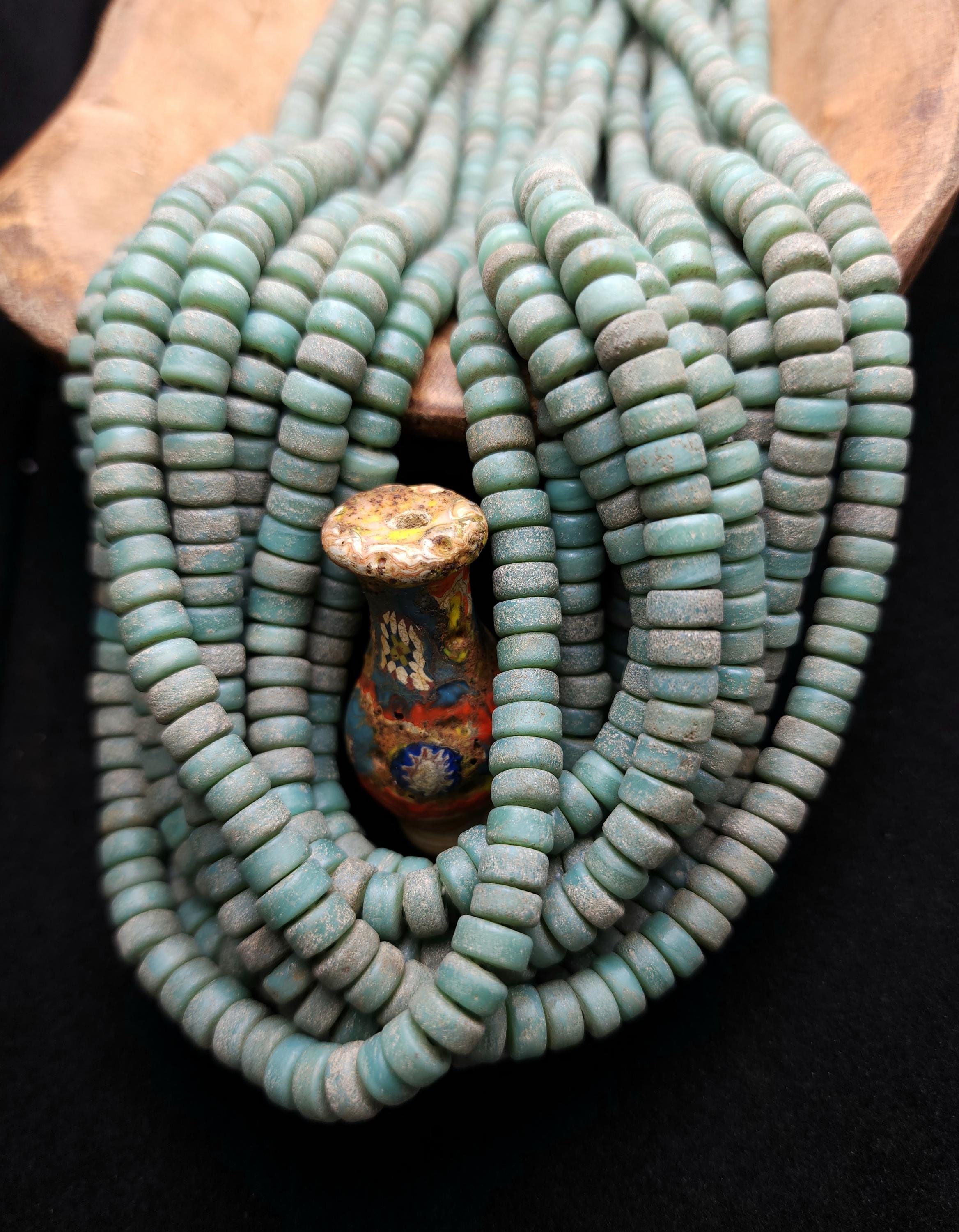 Soft Green Glass Beads / Rustic Beads / Strand 10" 8mm / Java Indonesia Beads / Jewelry Making Supplies / Craft.