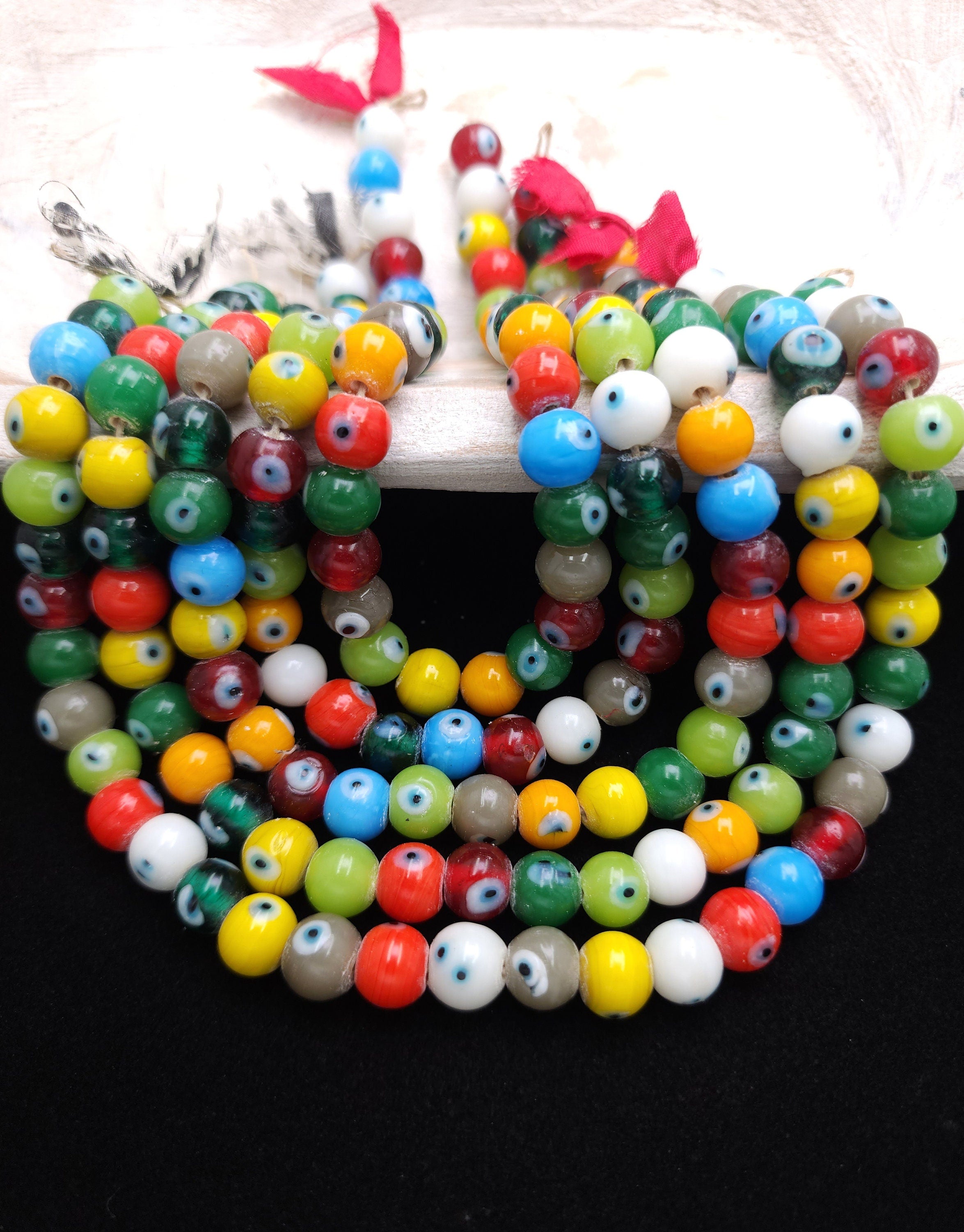 Evil Eye Glass Beads, Spacer Beads for Jewelry Making, Milticolor Beads, Handmade Beads, Strand 12" Inches 9-11mm, Jewelry Making Supplies