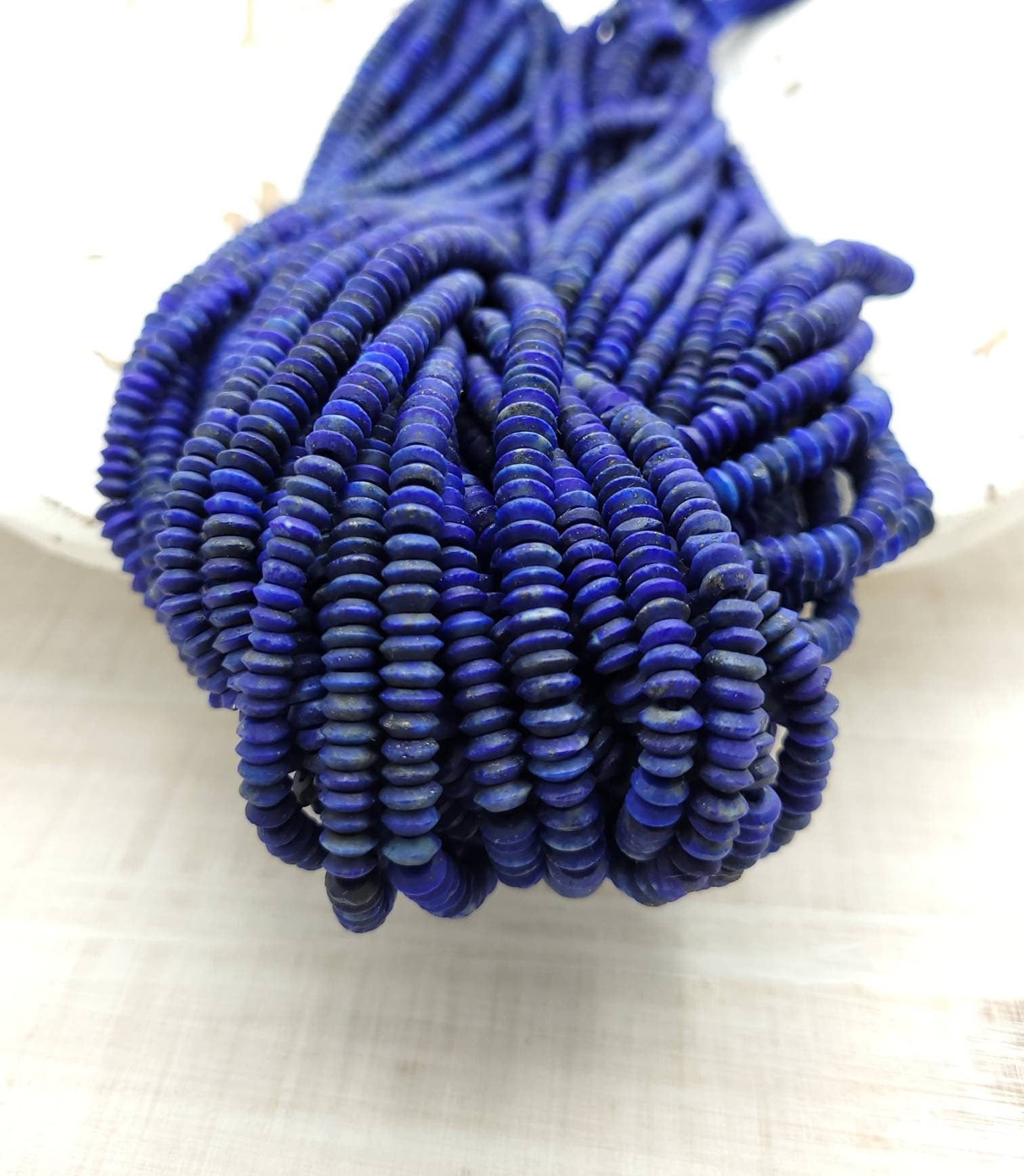 High Quality Lapis Lazuli Saucer, Strand 15 "  4-5mm + 190+ Beads, Jewelry Making Supplies, Heishi Beads, Afghanistan  Beads.