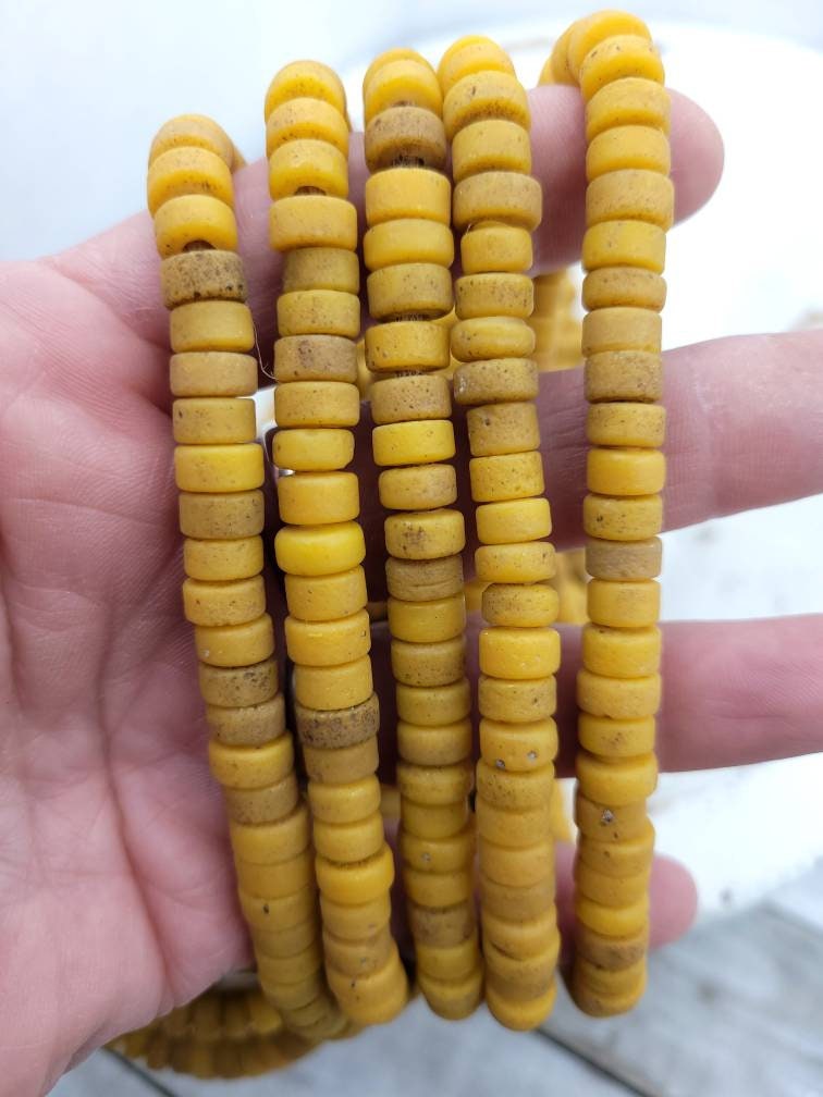 Heishi Rustic Glass Beads From Thailand, 10"Long Strand 8mm, Indonesia, Java, Tribal, Jewelry Making Supplies.