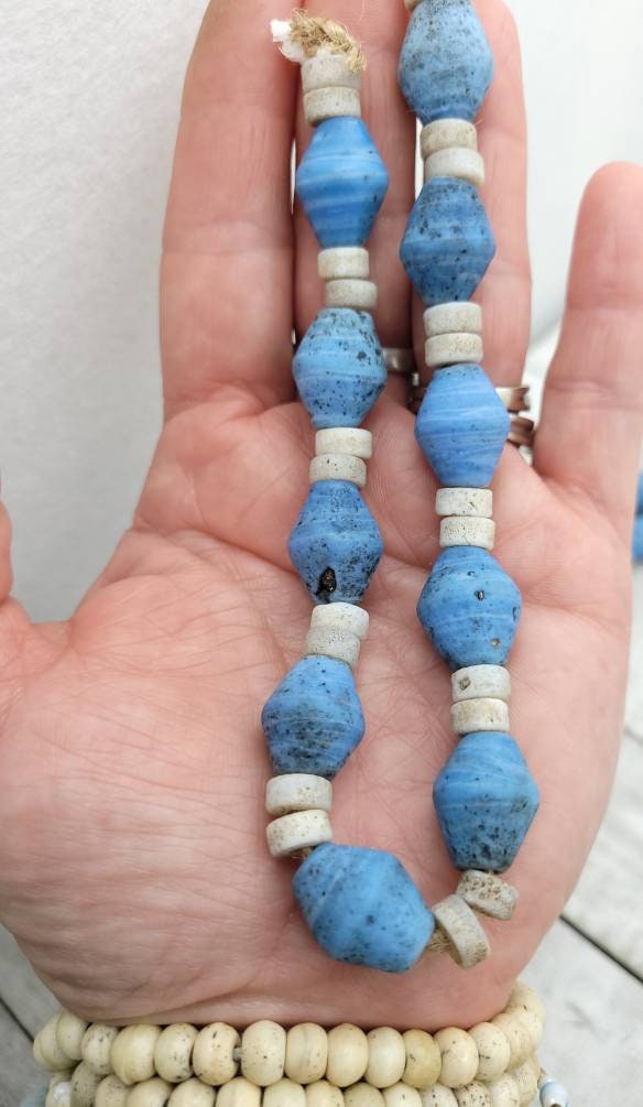 Java Bicone Glass Beads With Old Rustic Accent / Strand 10" 16-18mm x 13mm / Jewelry Supplies / Indones Beads / Lampwork Beads.