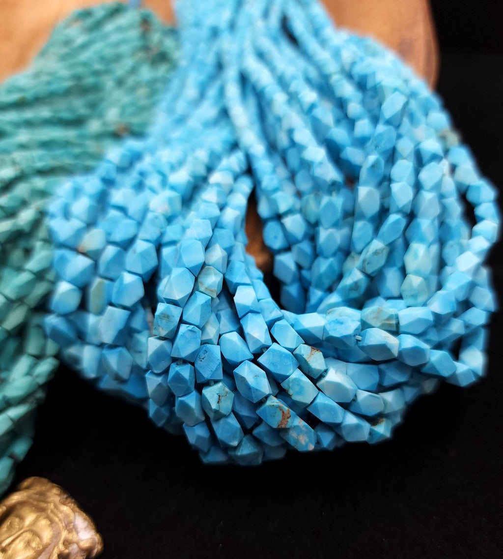 Genuine Turquoise Faceted Strand 14-15" Inches 64-68 Turquoises Beads 4-8mm / Jewelry Supplies / Wholesale, Beads From Afghanistan.