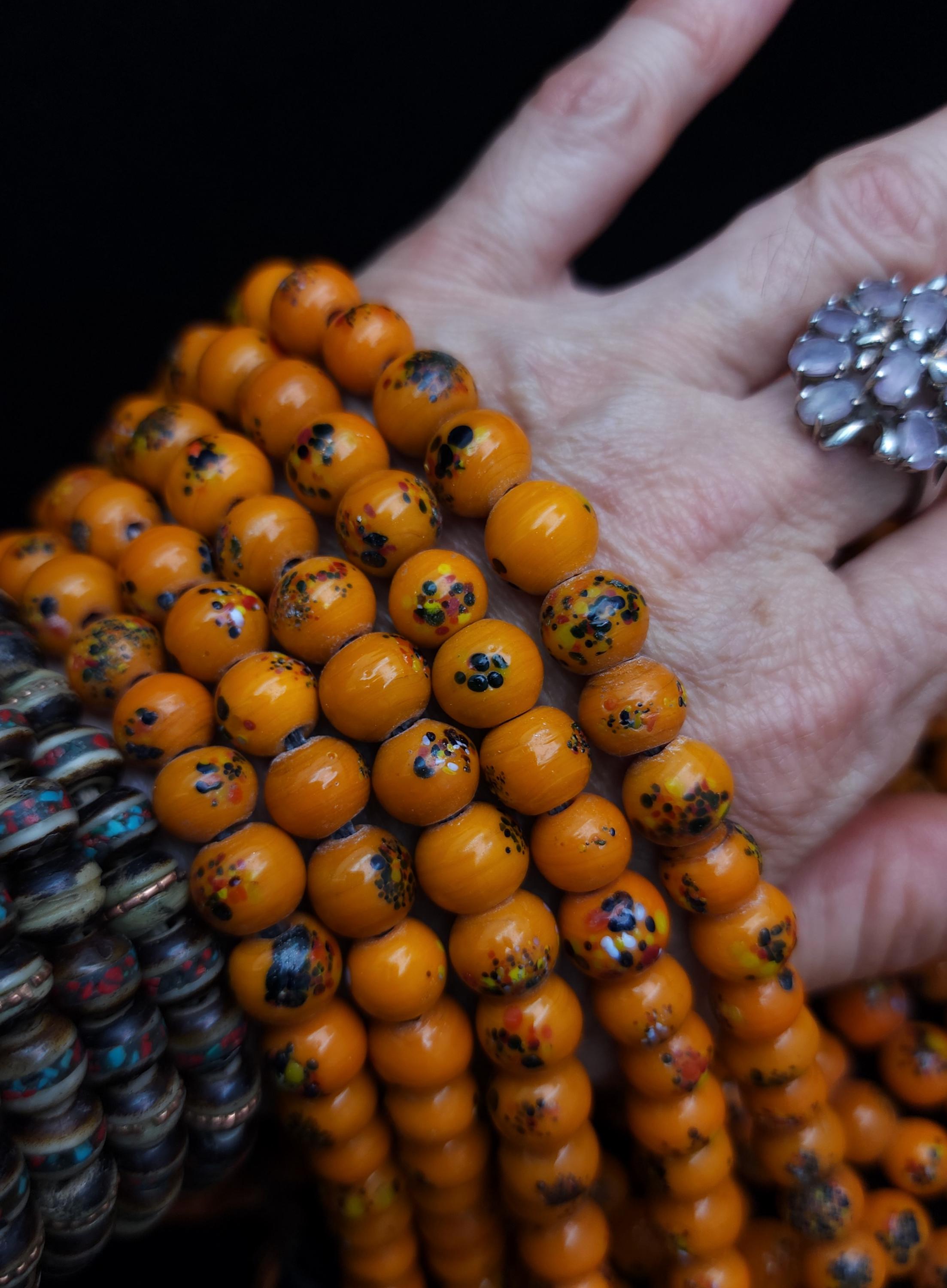 Orange Glass Beads Handmade From Indonesia 9-10mm x 8-9mm Strand 10" 28-30 Beads / Lampwork Beads / Jewelry Making Supplies / Java beads.