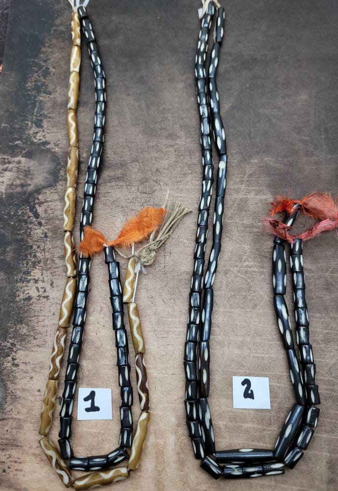 Lot Of Beautiful Buffalo Bone Beads / 2 Strands- Wide Variety Of Authentic Hand-carved Bone Beads 12-15 Inch Strand / Jewelry Supplies.
