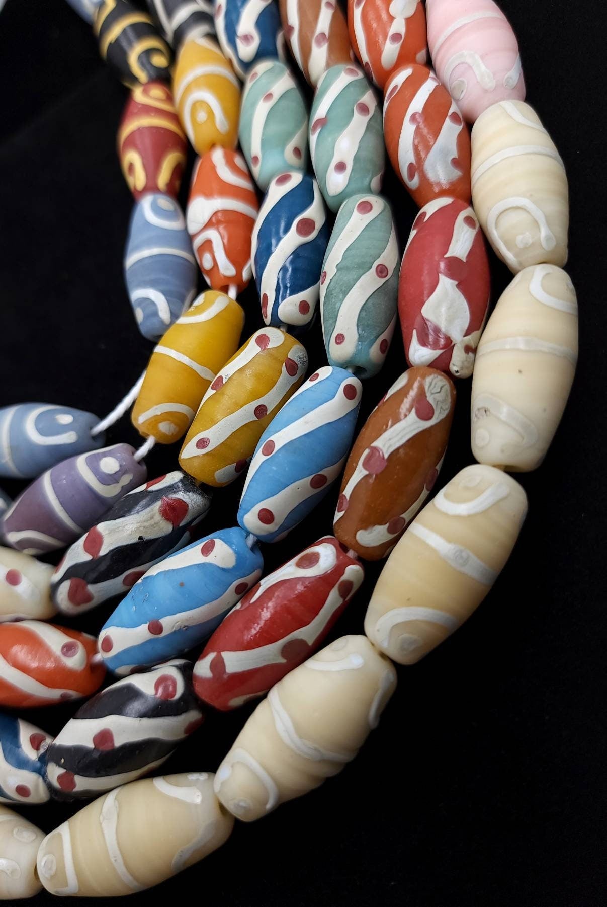 Tubular Glass Beads Hand Made From Thailand / Insonesia Beads / Lampwork beads / 18 "Strand / Jewelry Making Supplies.