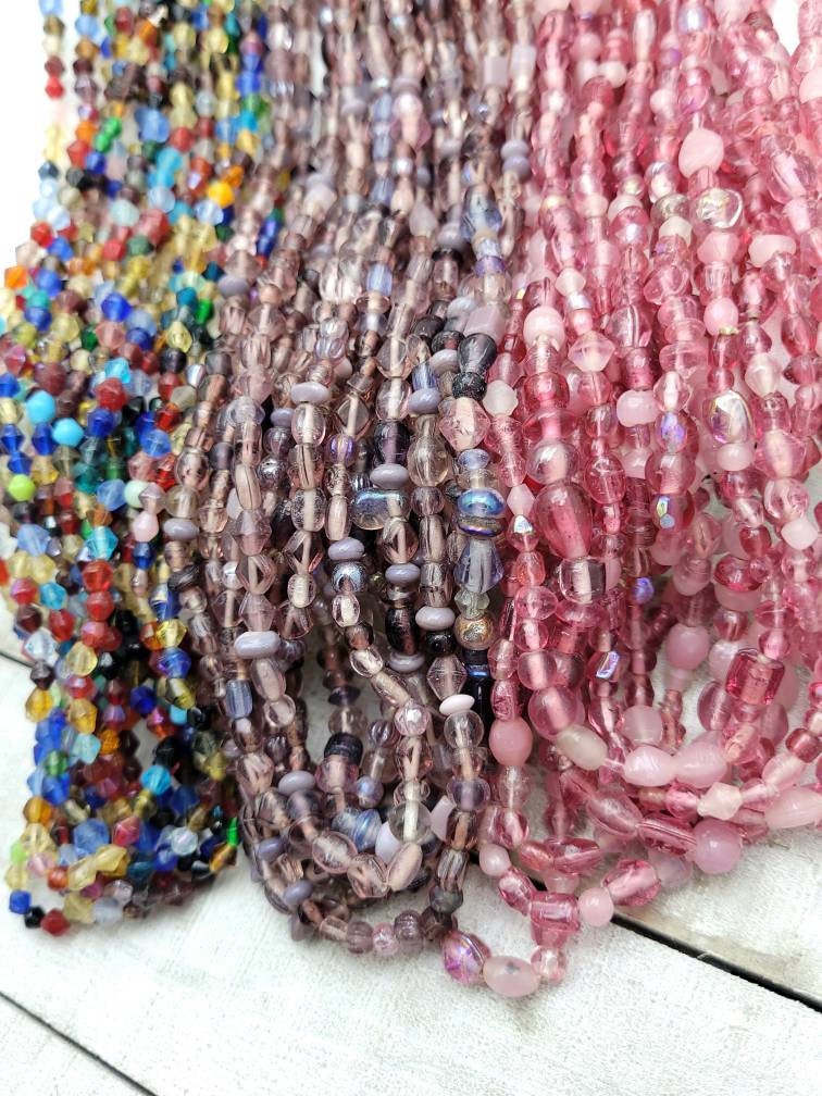 Lot Of 3 Strands 34-36" Inches Each Strand / Glass Beads / Pink / Lilac / Multicolor / Jewelry Supplies / Rosary.