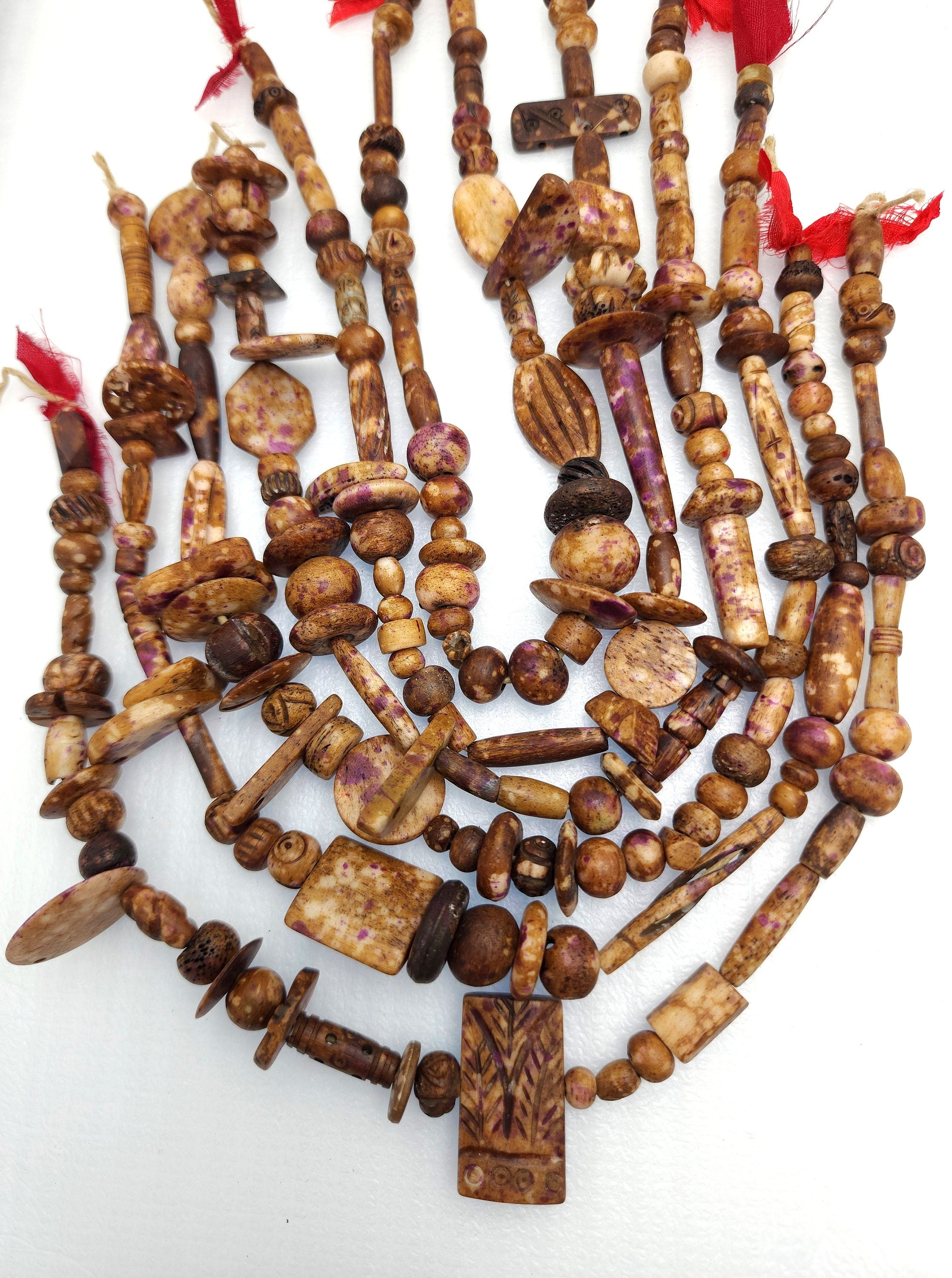 Rustic Splattered Bone Beads / Strand 14" Variety Of Bone Beads / Tribal / Ethnic / Boho / Fun Beads / Jewelry Making Supplies.