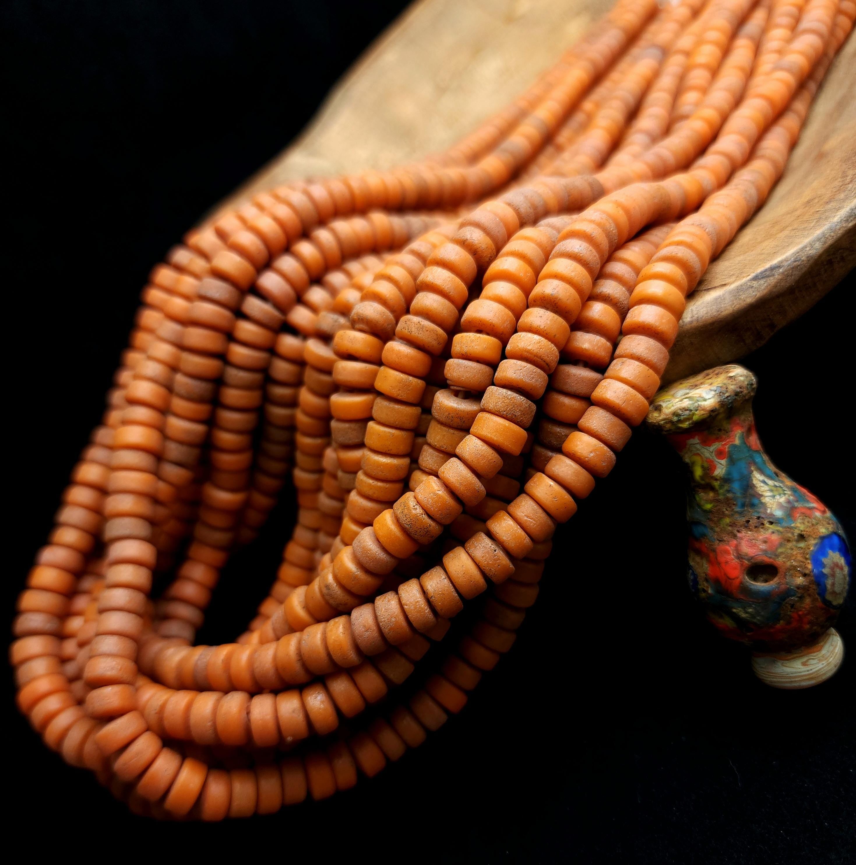 Indonesian Glass Beads, Strand 10" Choose 8, 9-10 Or 10-11mm, Carrot Orange Heishi Beads, Tribal Ethnic Jewelry Supplies.