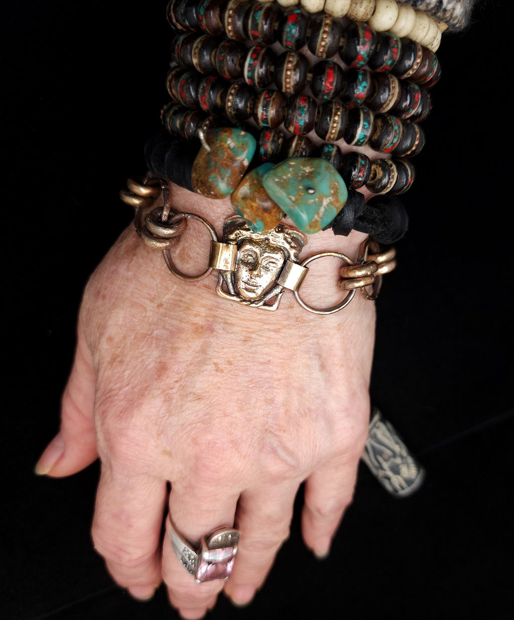 Beautiful Gold Brass Medusa Bracelet / Handmade / Historical / Unusual / Artistic Jewelry / For Her / For Him.